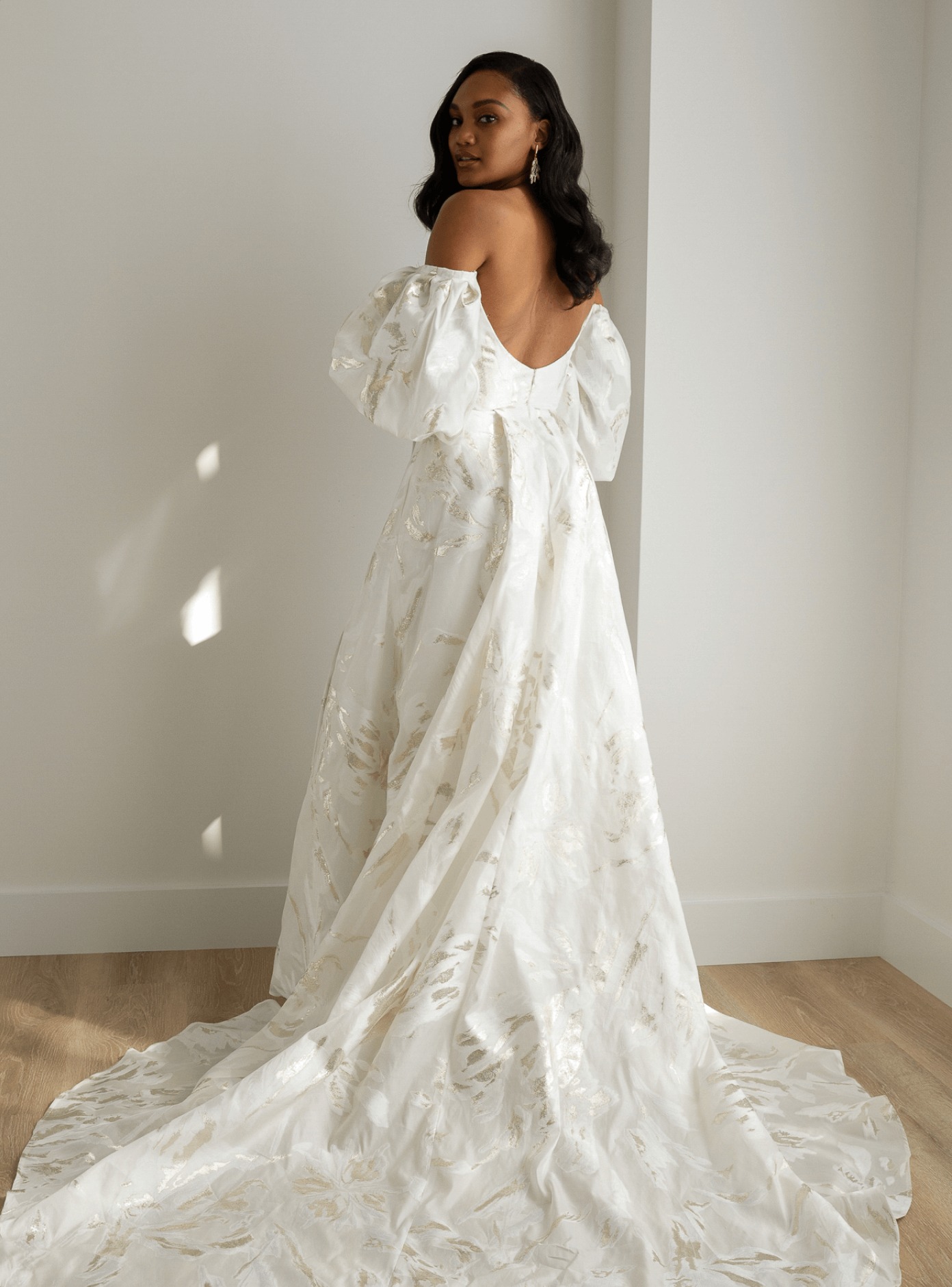 flowy garden wedding dress POV: You found the of your dreams 💭 With hints of gold and a skirt, the Rebecca Schoneveld Bridal #EveMarieGown is suited for any garden party-style aesthetic 💐 garden wedding gown