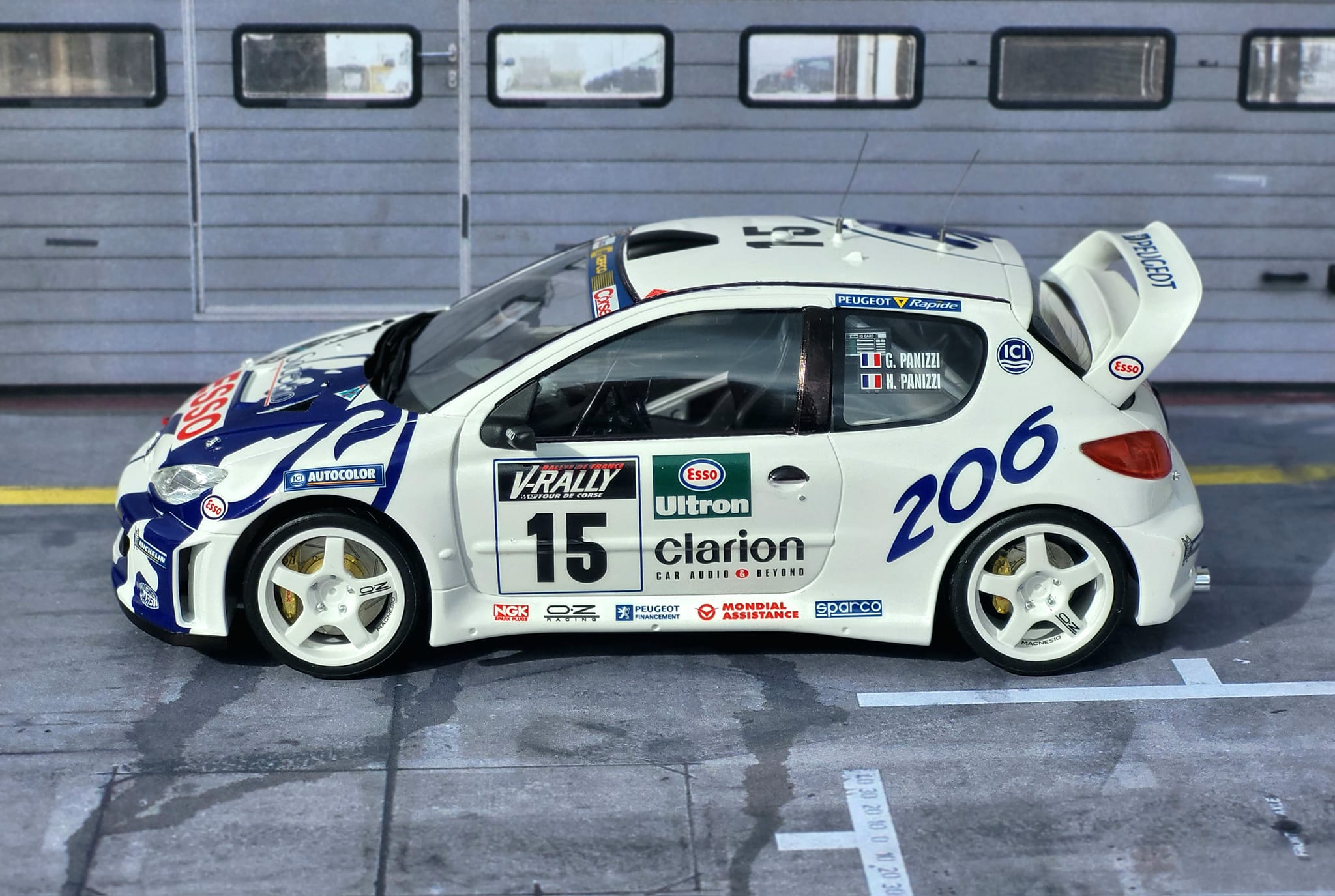 Tamiya 1/24 Peugeot 206 WRC model with custom paint job