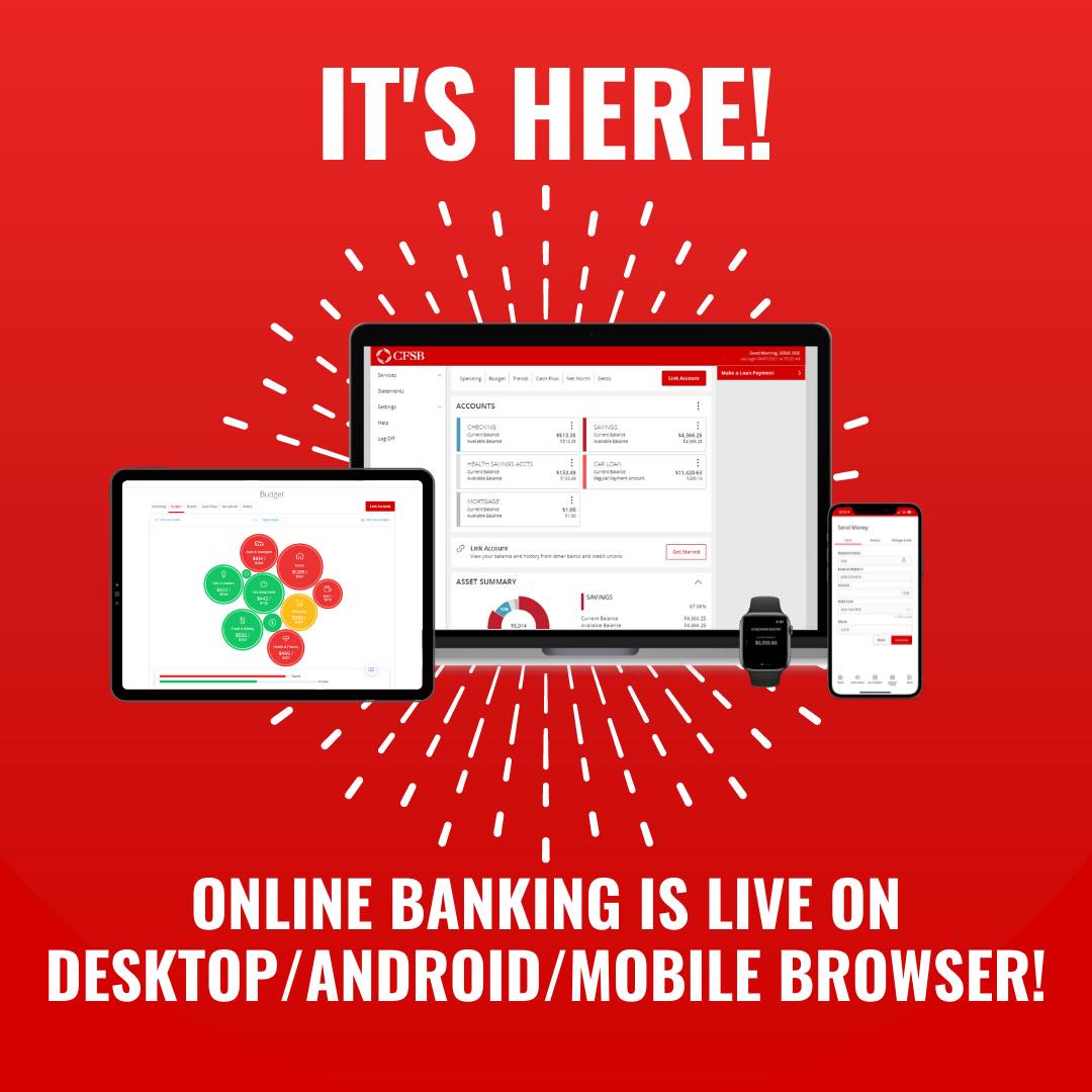 CFSBank - Our new online banking is available on desktop,... | Facebook