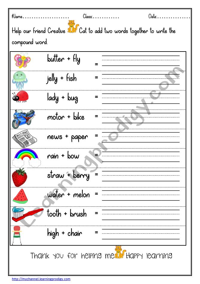 Kindergarten Worksheets PDF | Compound Words Worksheet