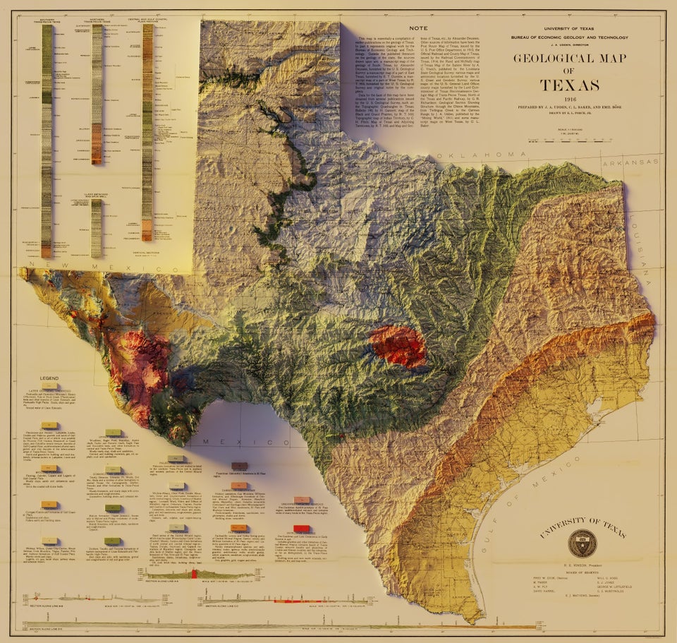 Native - Gorgeous geological map of Texas done in 1916 by University of ...