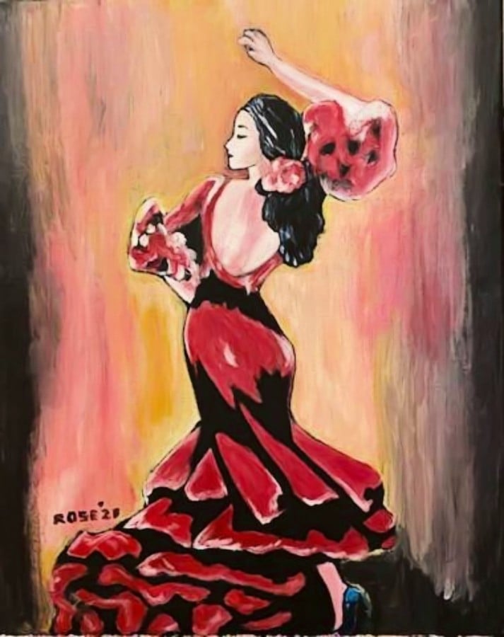 fitted lace wedding dress Flamenco Passion  Dancer in Red Dress Hand-Painted Canvas Art  My Modern  Art