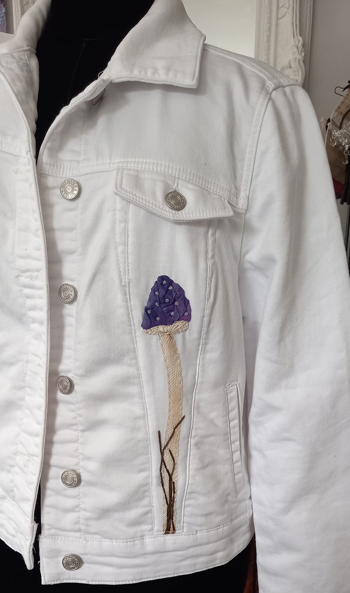 Upcycled jacket made from vintage materials for a friend