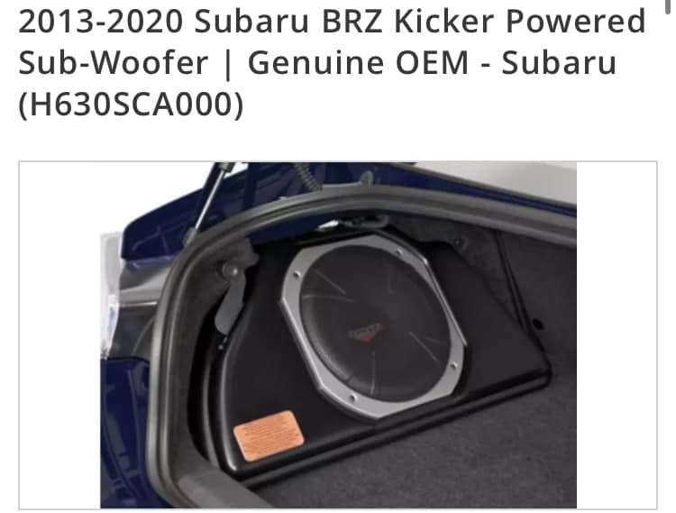OEM Subaru BRZ Kicker 10" Subwoofer With 100W Amp - 2013-2020 (H630SCA000)
