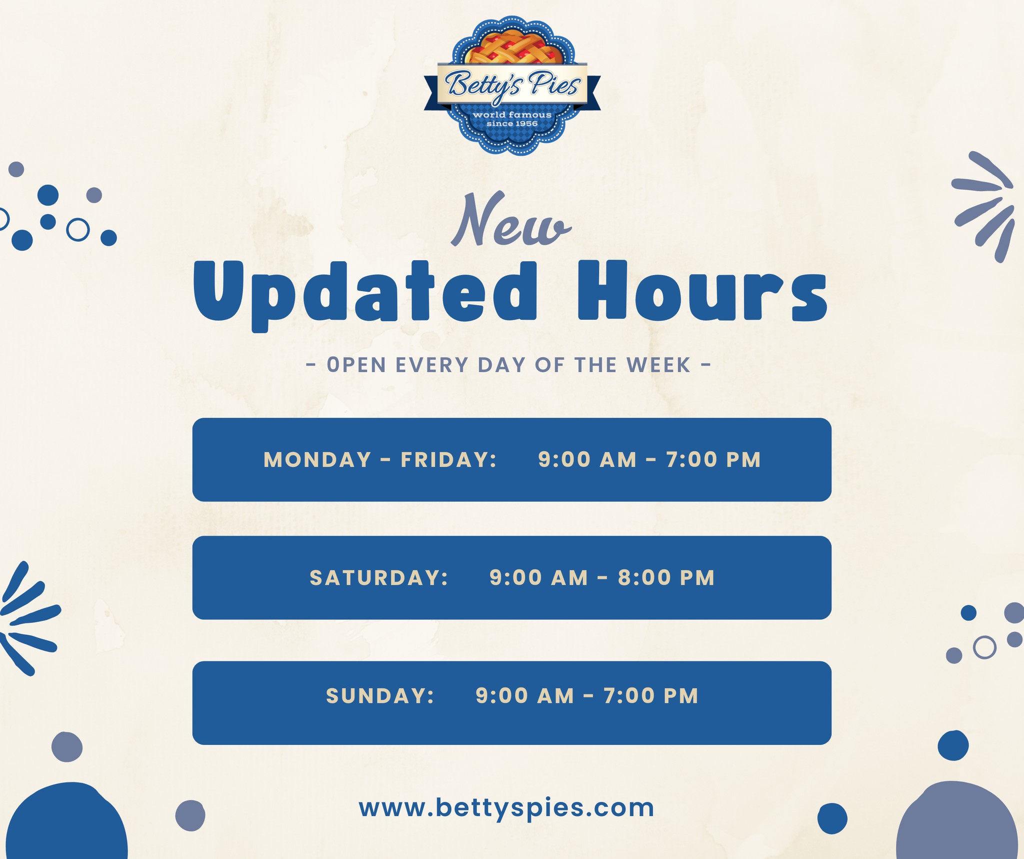 Betty's Pies - New updated hours are here! As always we're... | Facebook