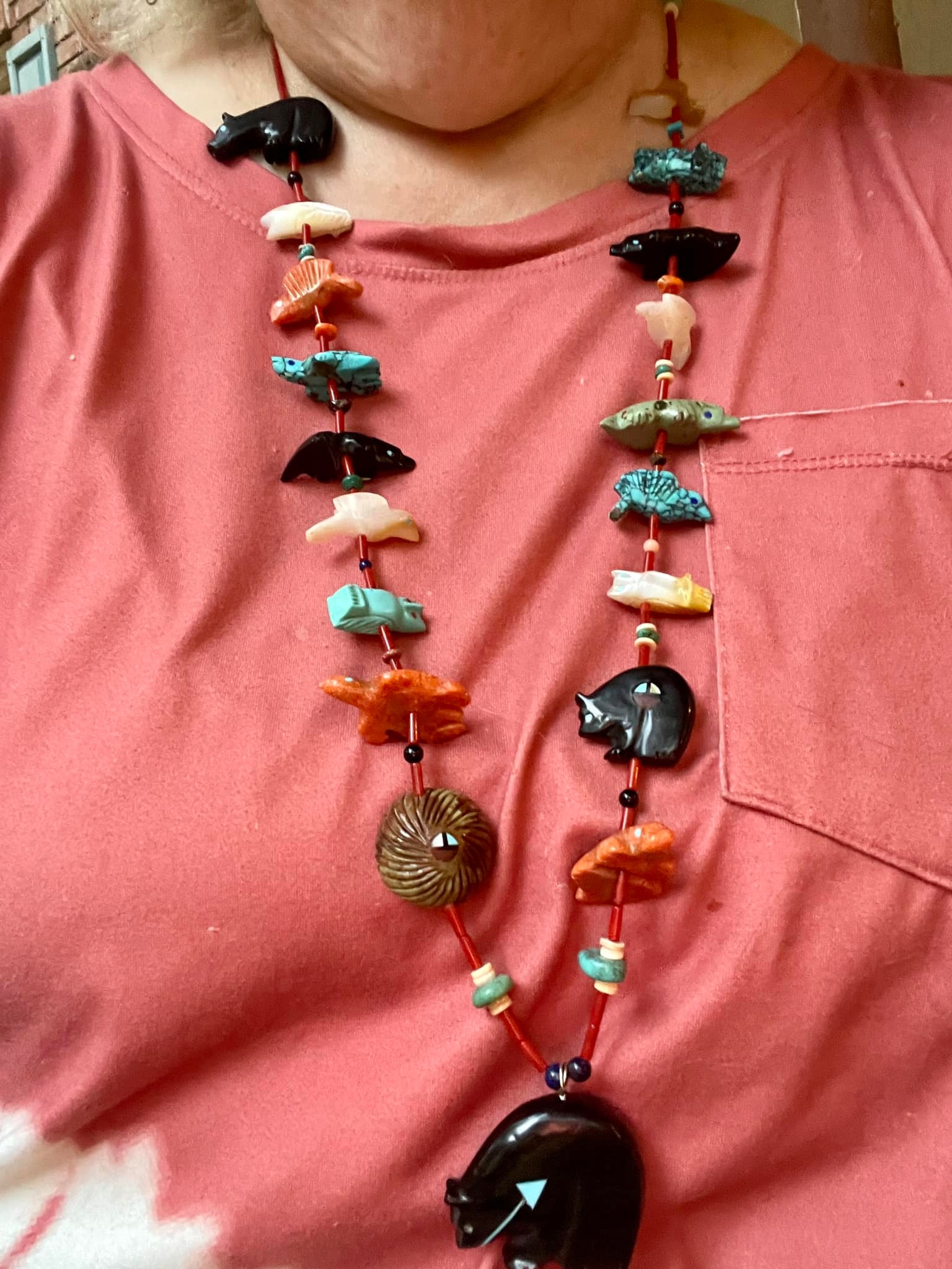 Georgia Quandelacy fetish necklace with coral