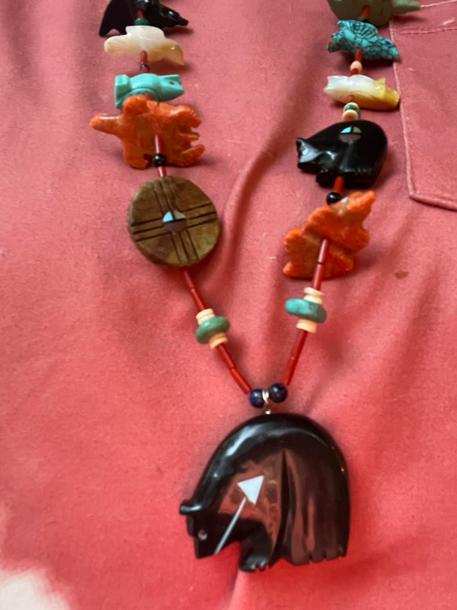 Georgia Quandelacy fetish necklace with coral