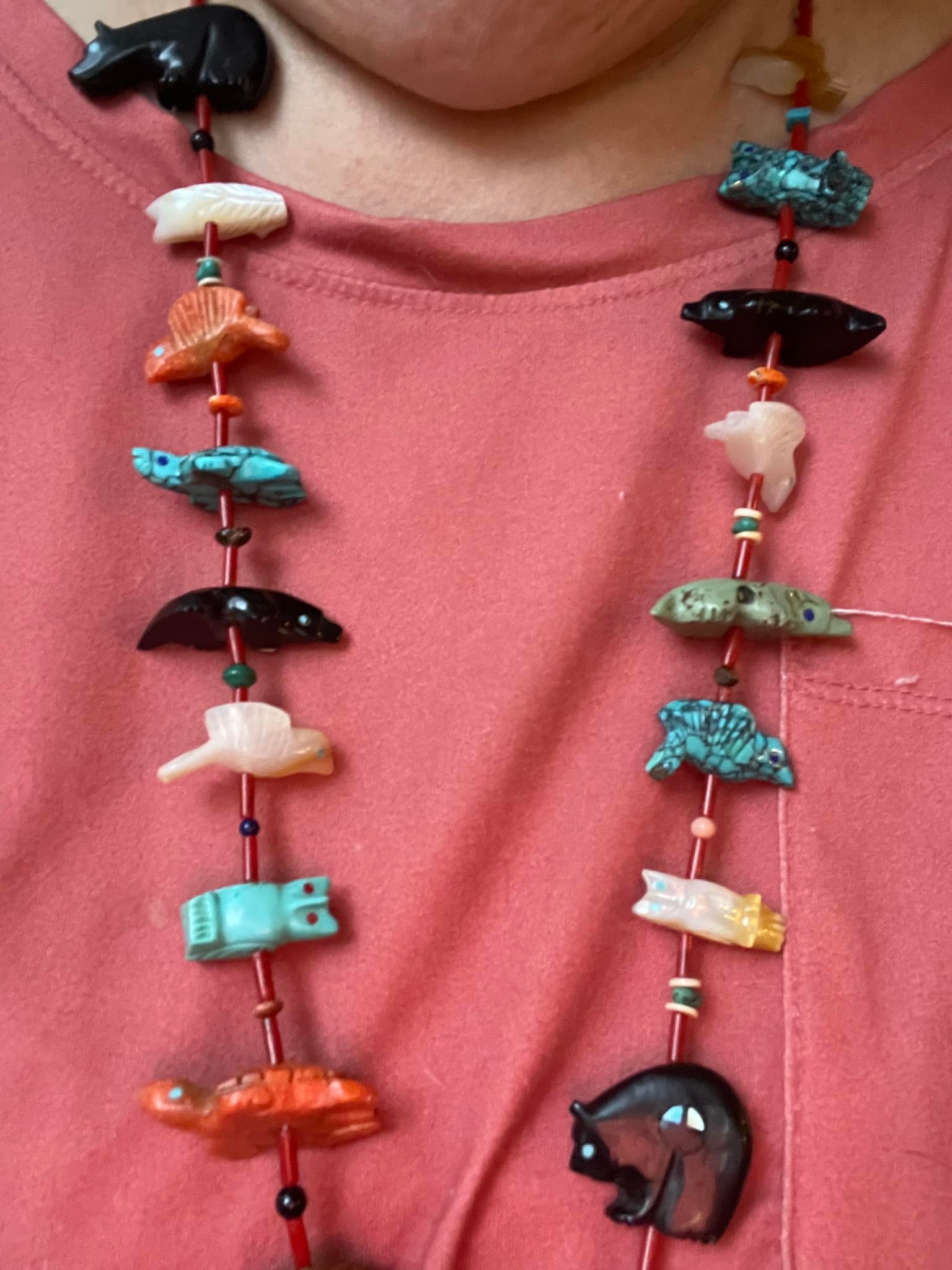 Georgia Quandelacy fetish necklace with coral