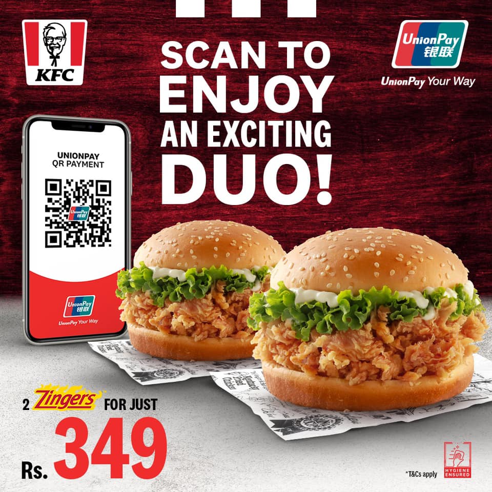 KFC - Scan & Pay through UnionPay QR and enjoy 2 Zingers... | Facebook