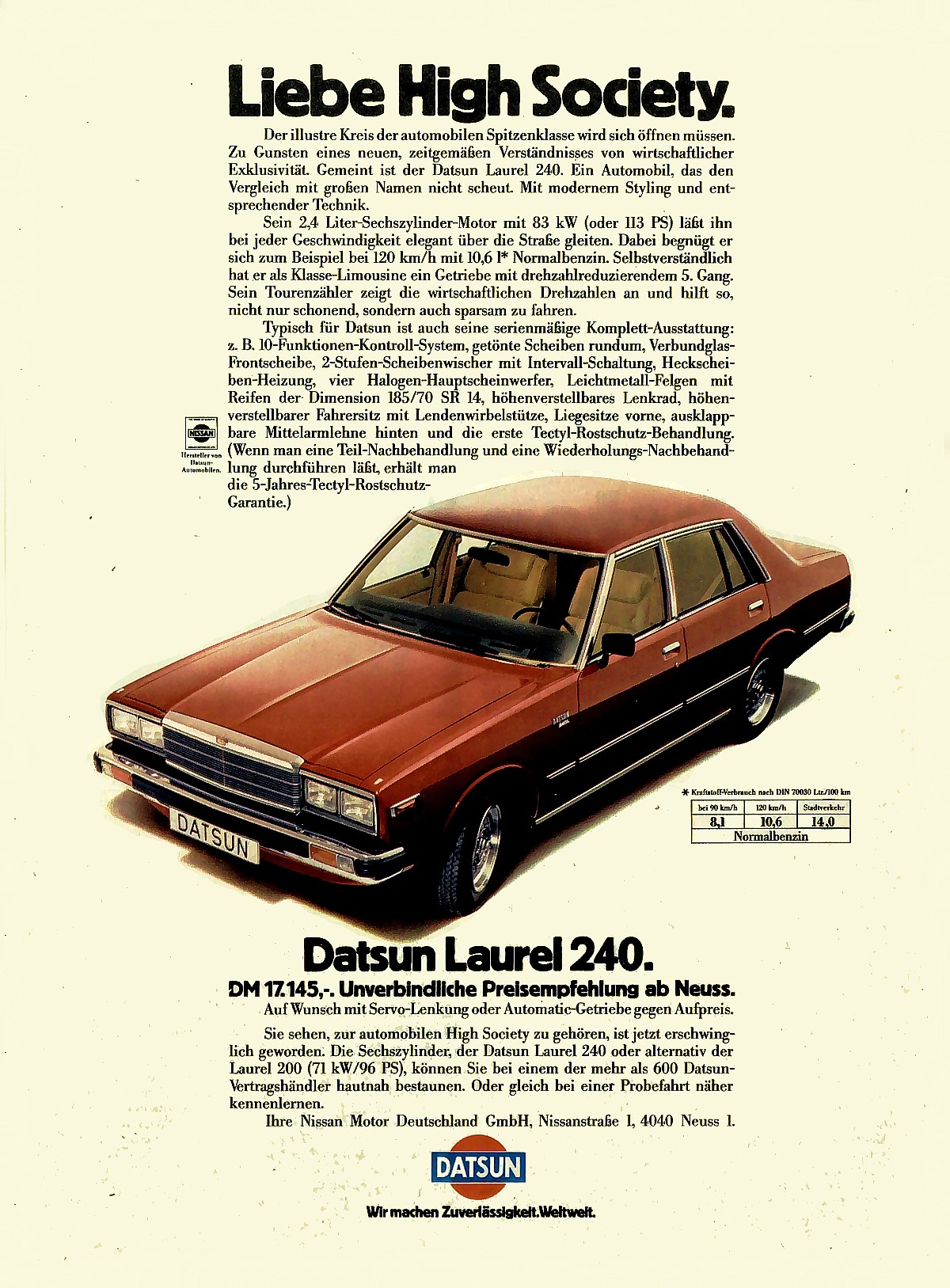 1980 Datsun Laurel 240 Ad. Germany. October 1st 1979.