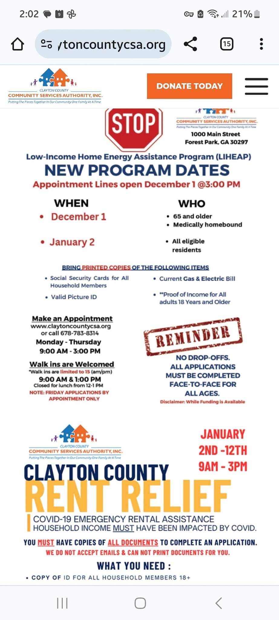 10 & “Harmony” COMPLETE BOX SCHEDULE APPOINTMENTS NOW FOR ELECTRIC BILL ASSISTANCE