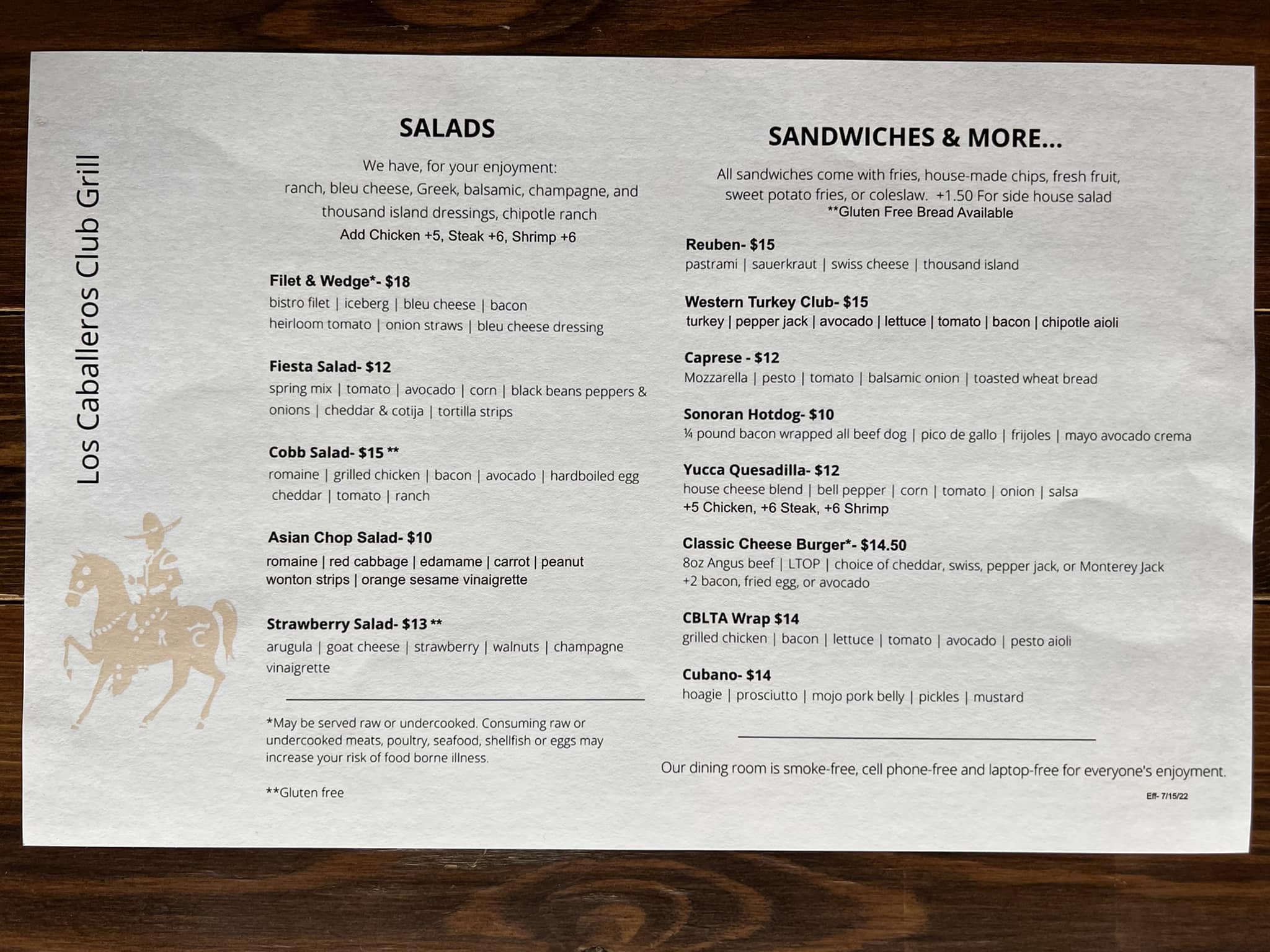 New menu items at the club at... - Rancho de los Caballeros | Facebook