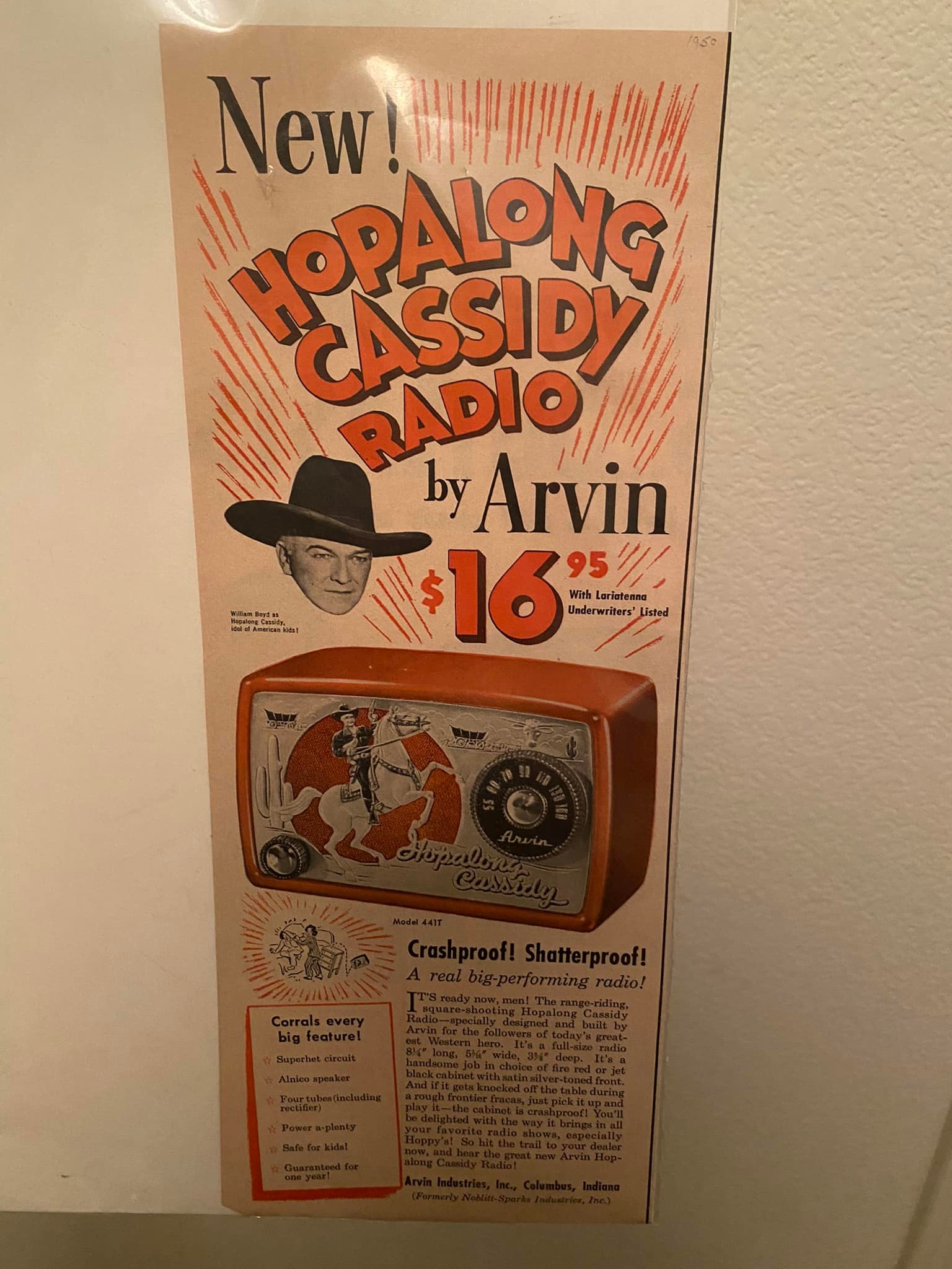 Vintage Hopalong Cassidy Radio Made by Arvin in 1950