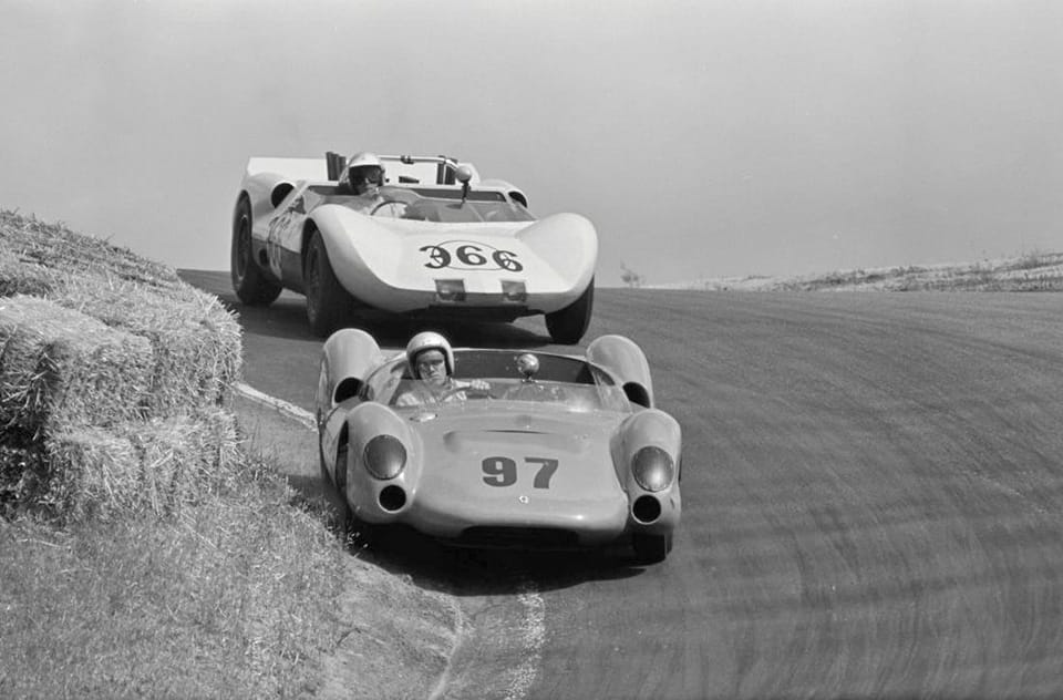 Dave MacDonald and Jim Hall, Laguna Seca, May 3, 1964. William