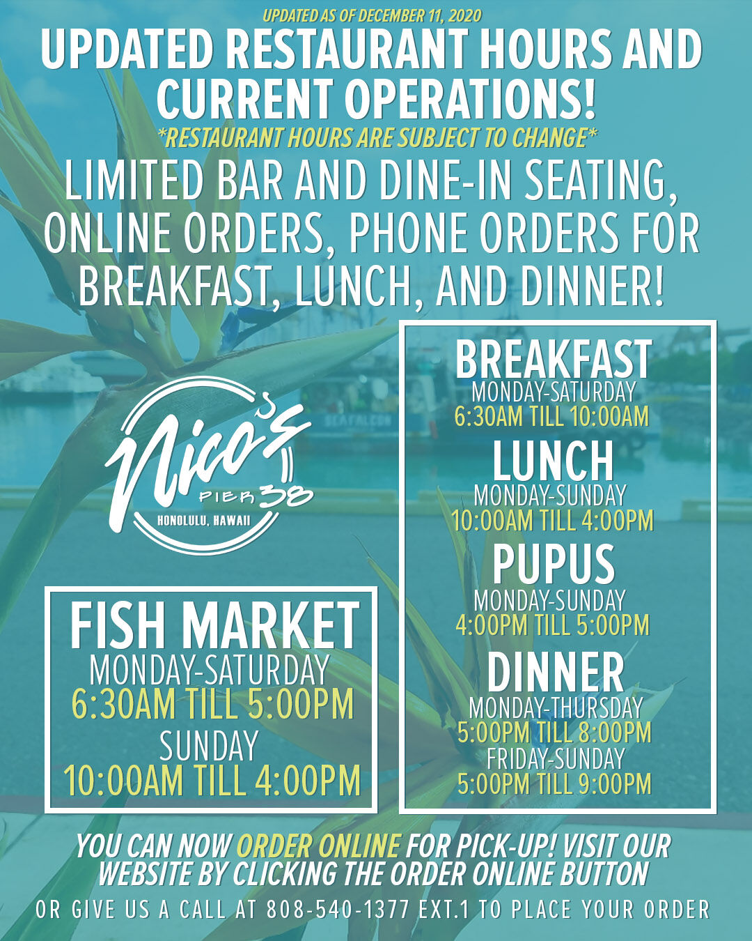 Nico's Pier 38 - Our updated hours for the restaurant and... | Facebook