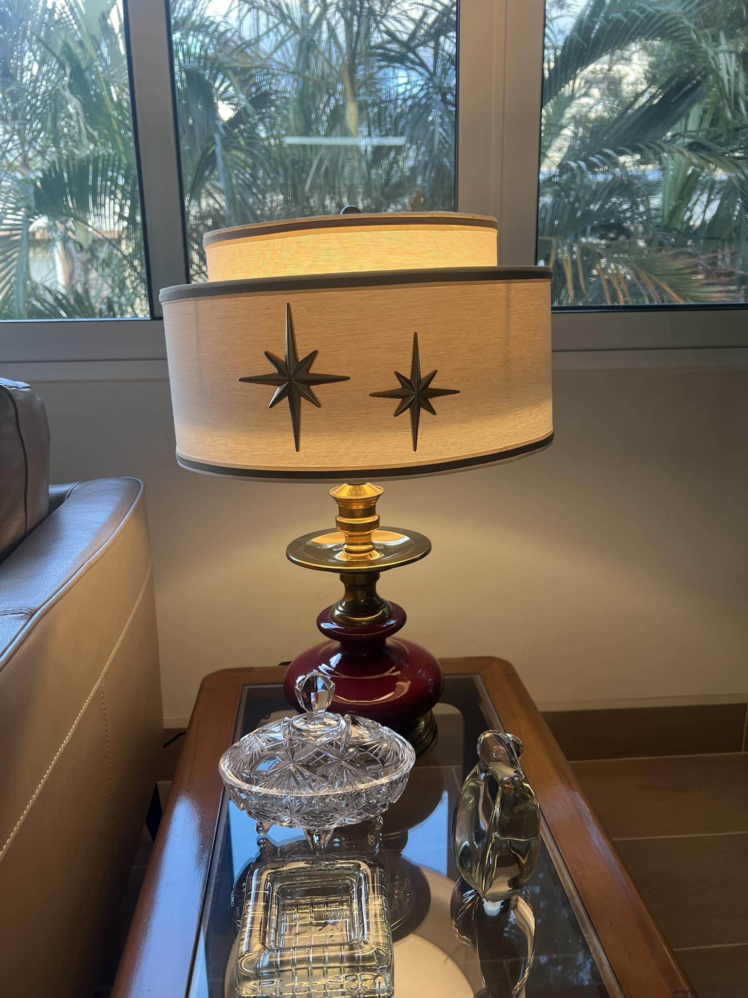 Updated midcentury lamp shade with removable starburst magnets