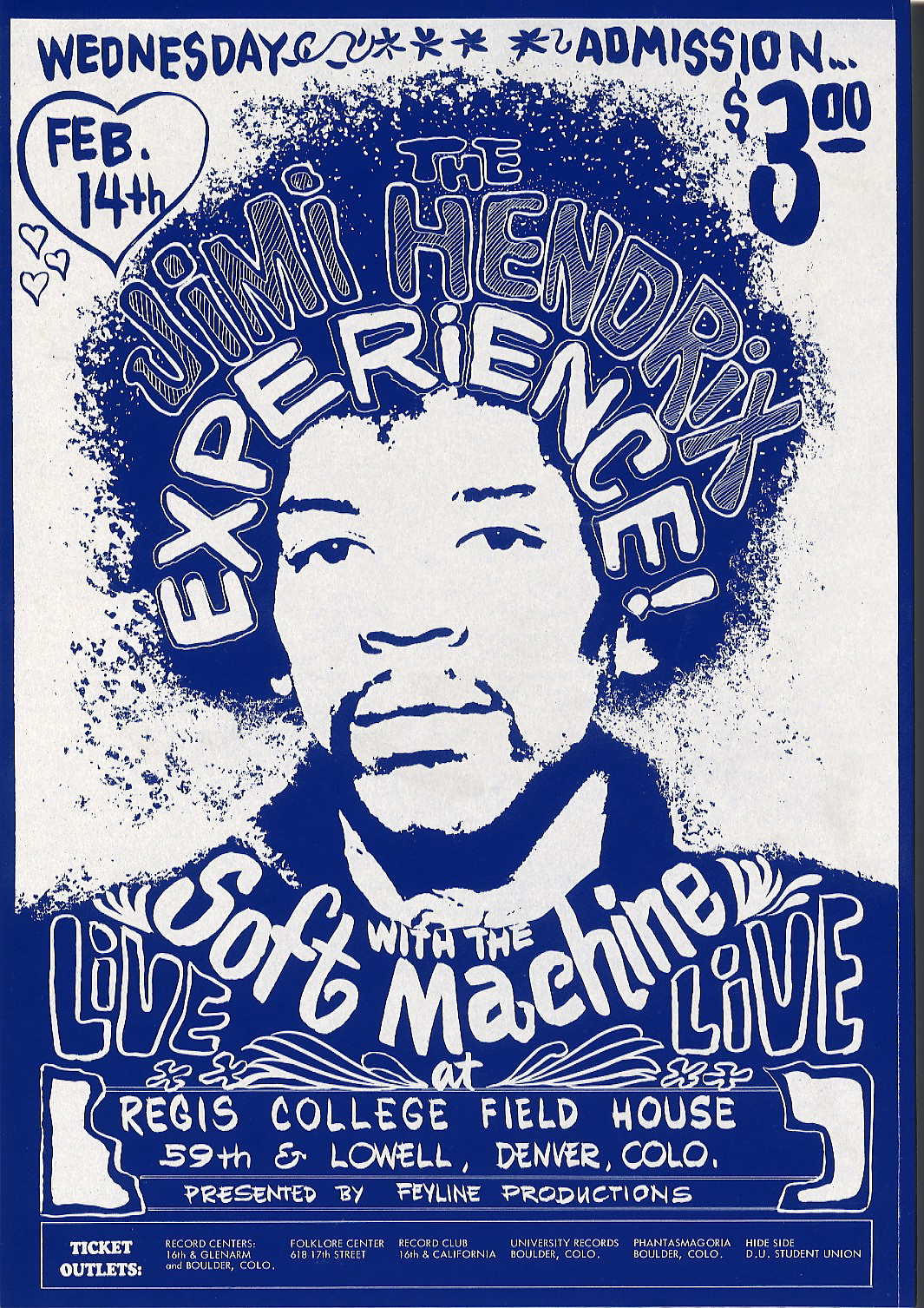 Original flyer promoting The Jimi Hendrix Experience's February 14