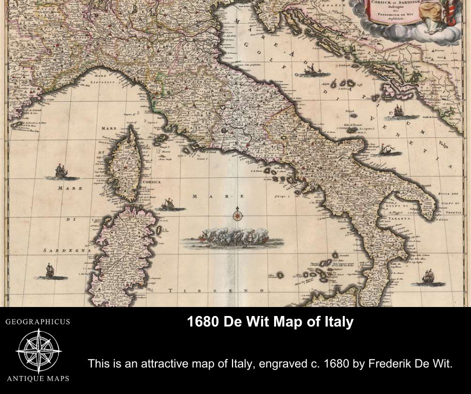 Geographicus Rare Antique Maps - 1680 De Wit Map of Italy The map ...
