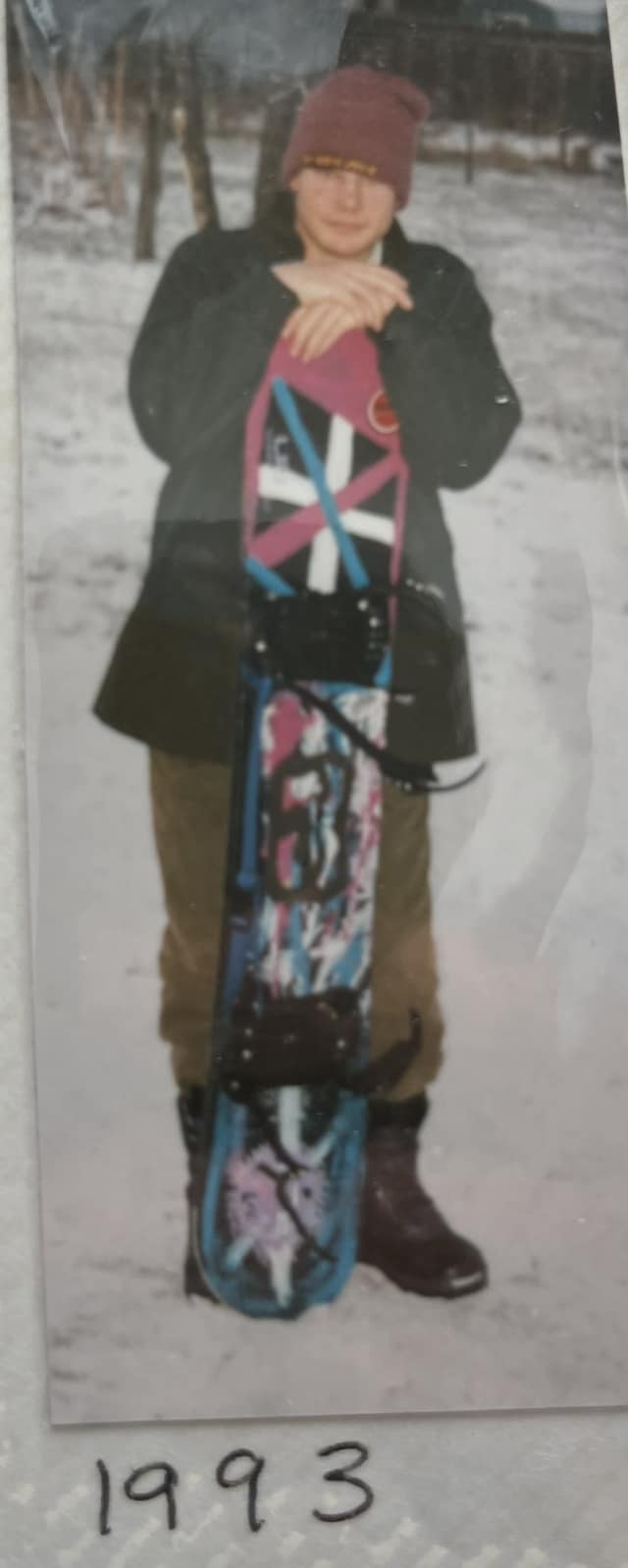 1993 Lib Tech Acme snowboard with custom bindings