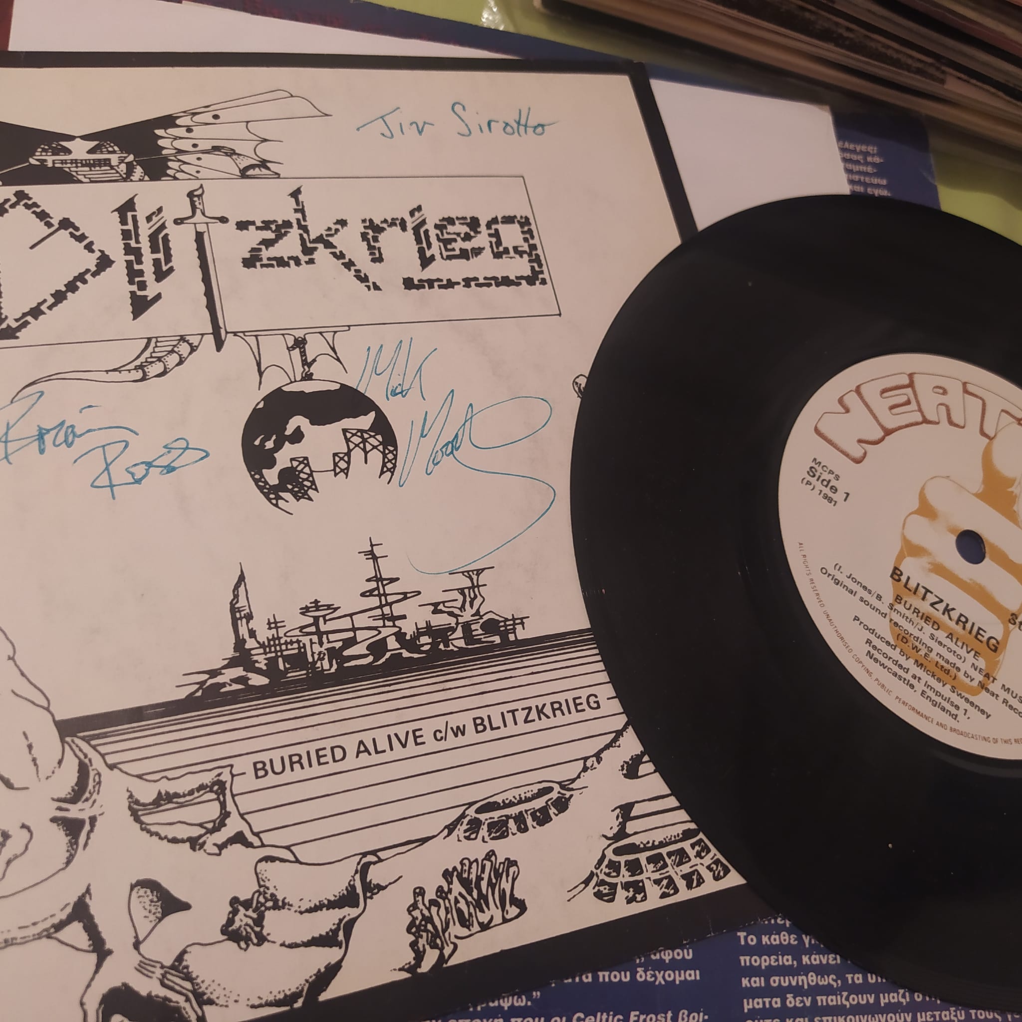 Blitzkrieg vinyl collection with Brian Ross signatures