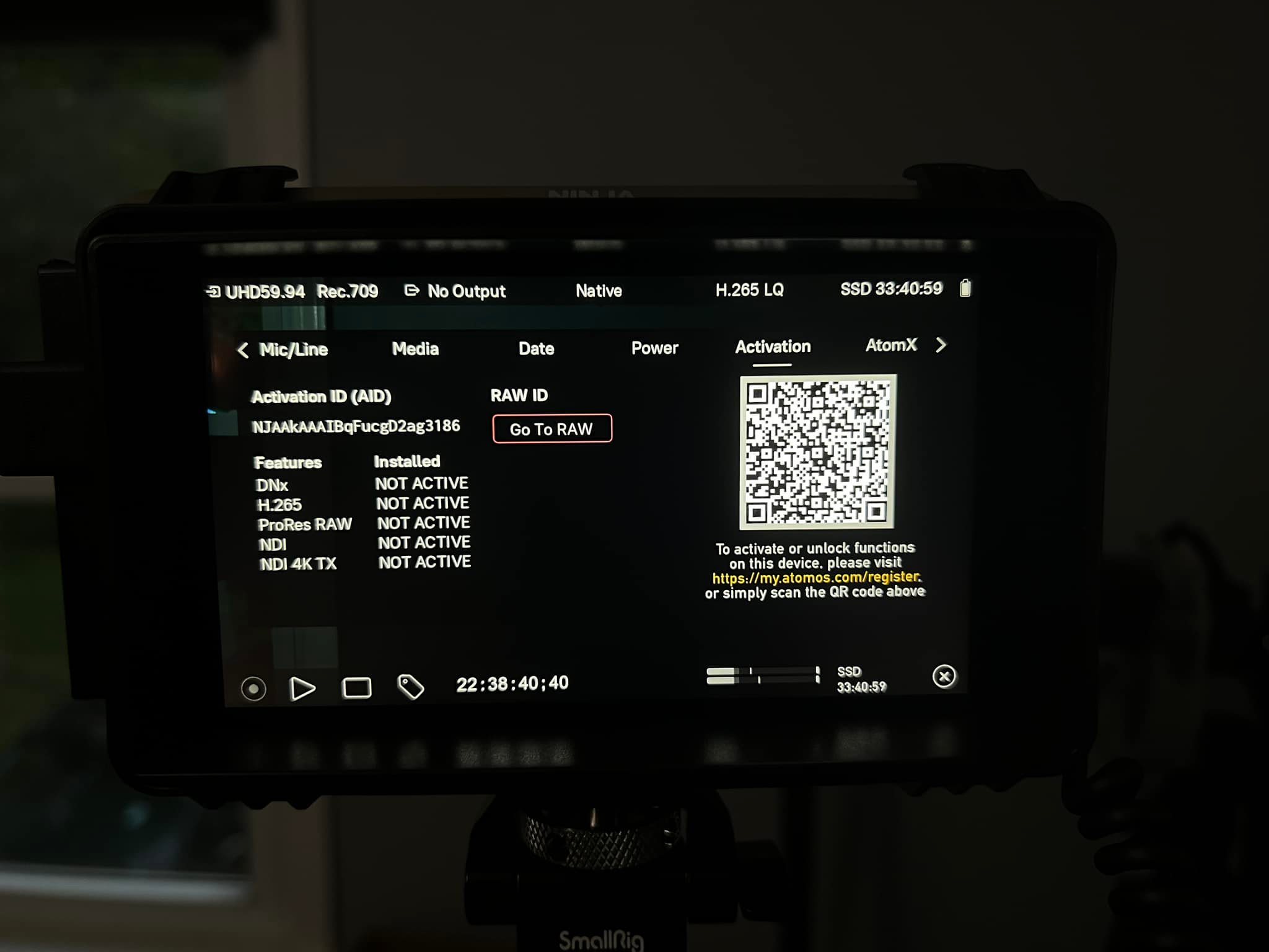 How to activate H.265 recording on Atomos Ninja 5.2K monitor?