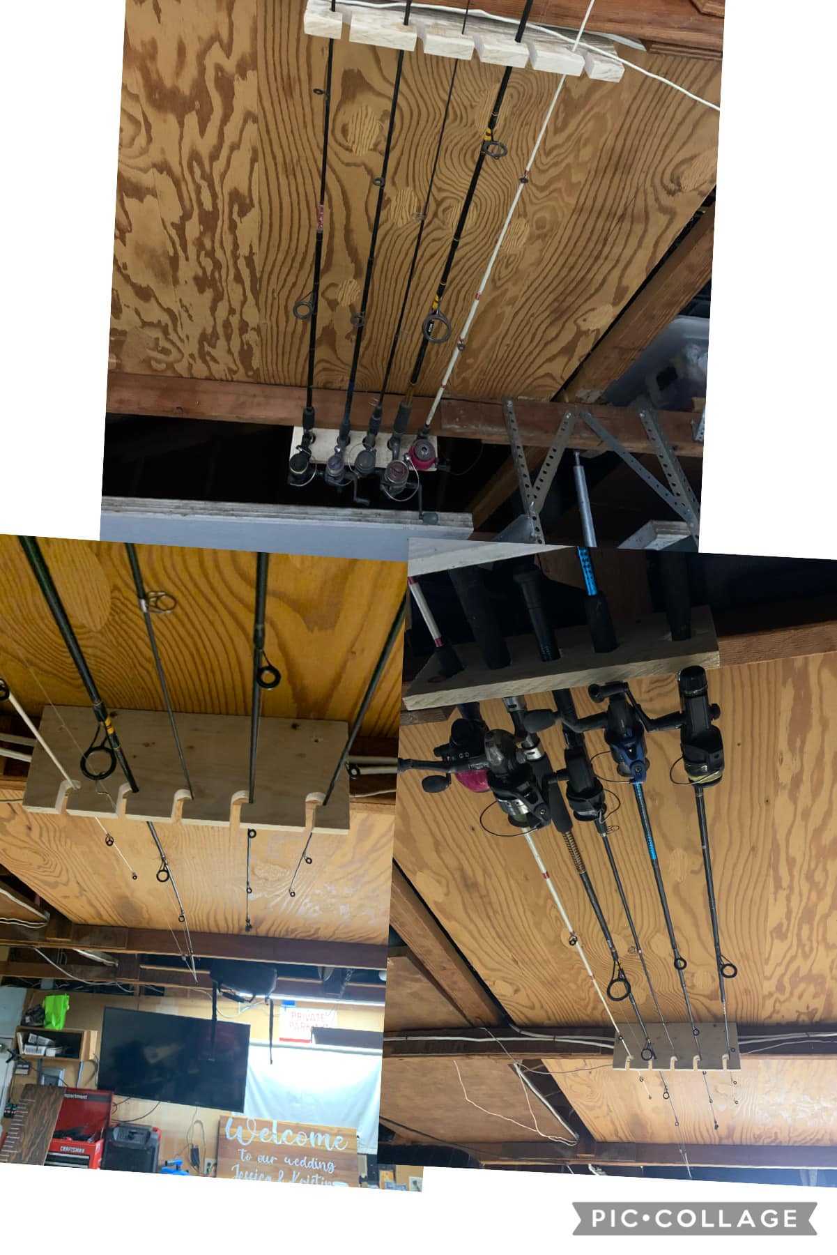 fishing rod holders for garage ceiling Homydom Ceiling/Wall Storage Rack, Fishing Pole Holder & Cabin & Basement, Heavy Duty maximizing the use of your space and making storage tidy Ceiling Fishing Pole Ceiling Mount