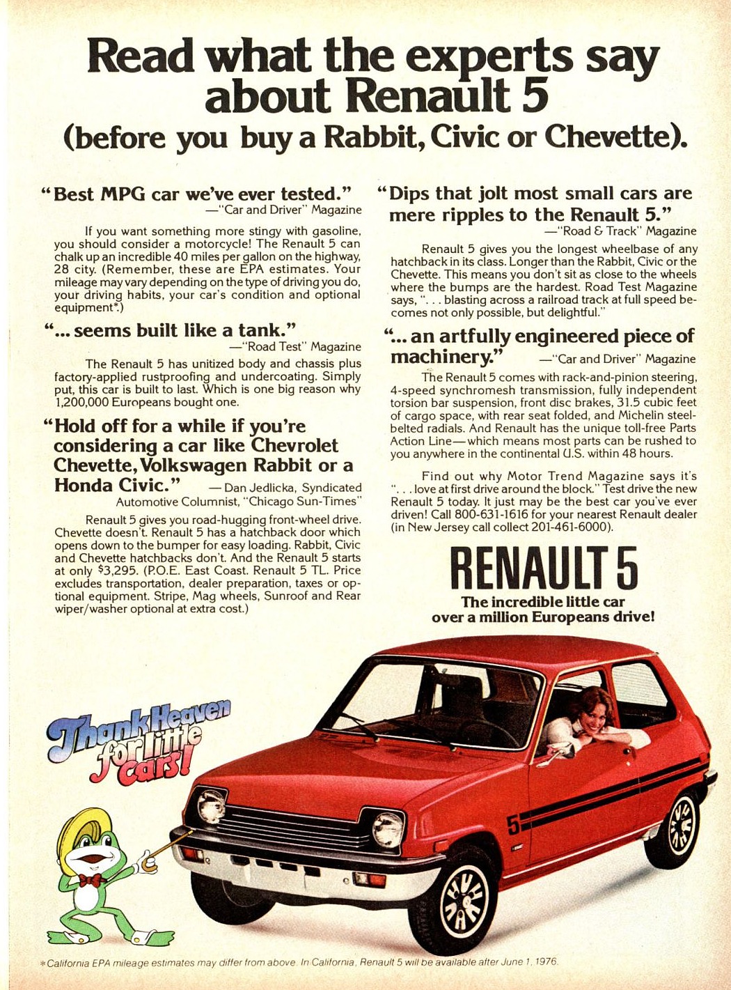 1976 Renault 5 advert, Canada penrle 150 thehigh highway, small