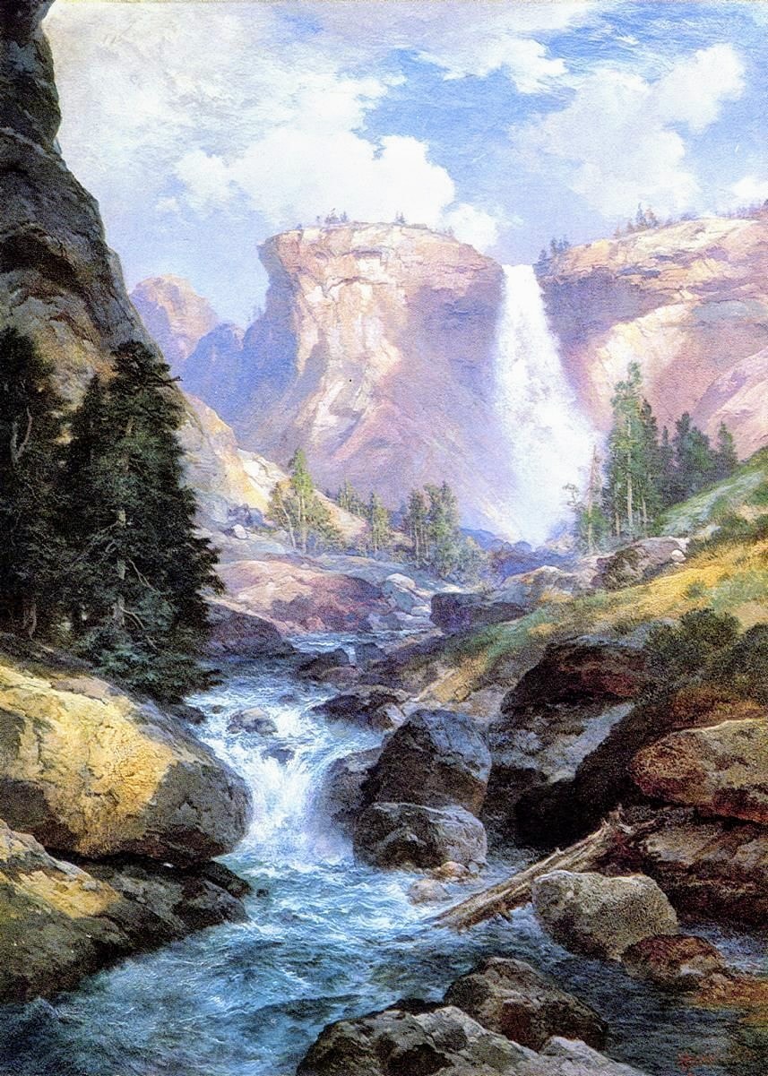 Waterfall in Yosemite by Thomas Moran (American, 1837 – 1926)