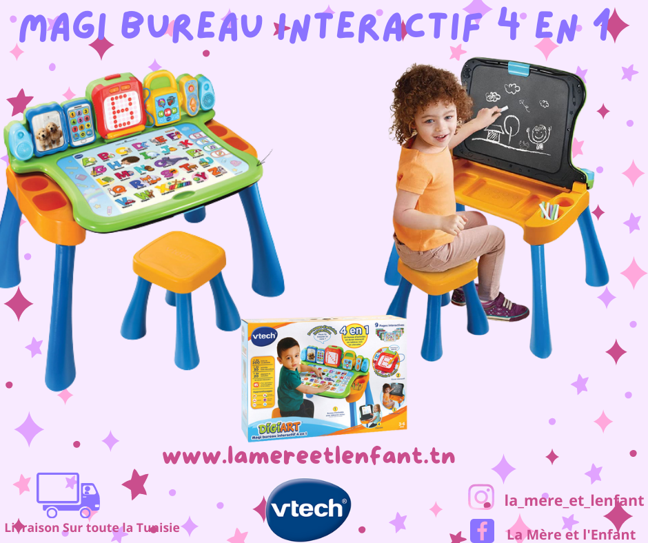 VTech Magi Bureau Interactif 4 En 1 – Avec écriture, Chevalet Et Tableau Noir – Version Française, éducatif Et évolutif