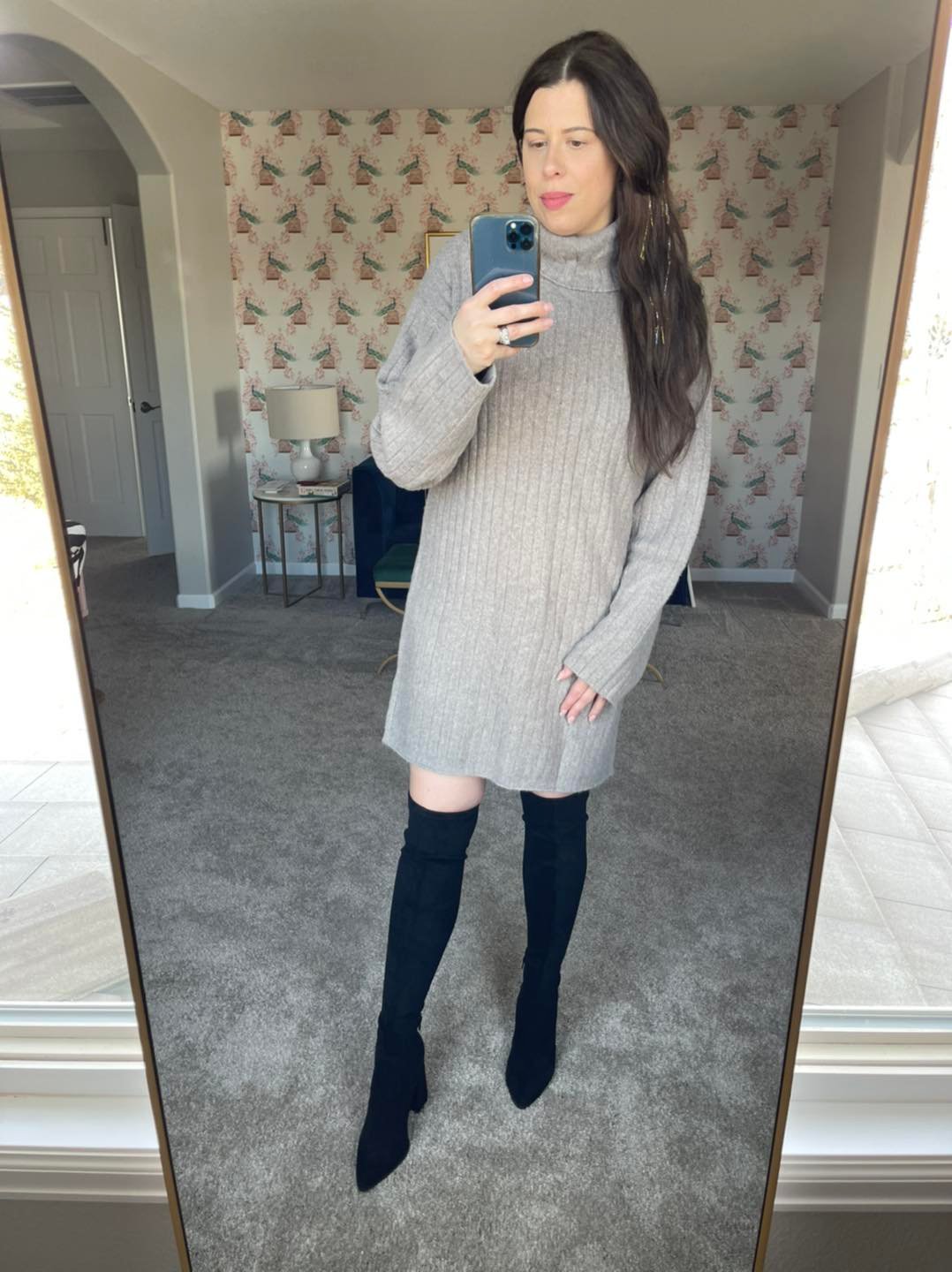 Cozy sweater dress and over-the-knee boots from A&F