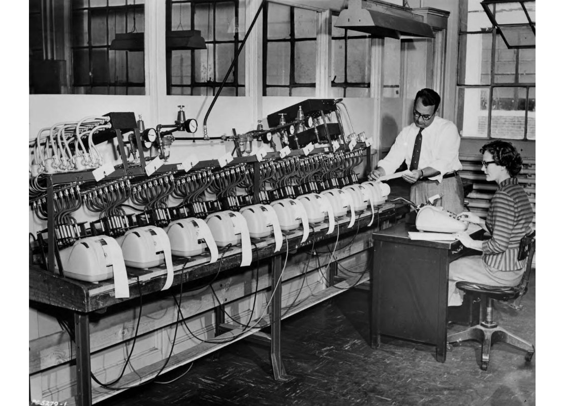 At The Controls | Quality control testing of ten key machines in 1954 ...