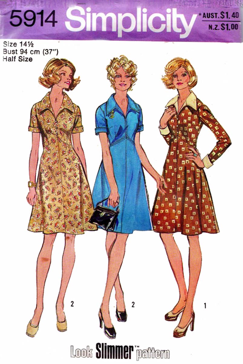 1976 Simplicity pattern 7699 for denim and flannel dresses