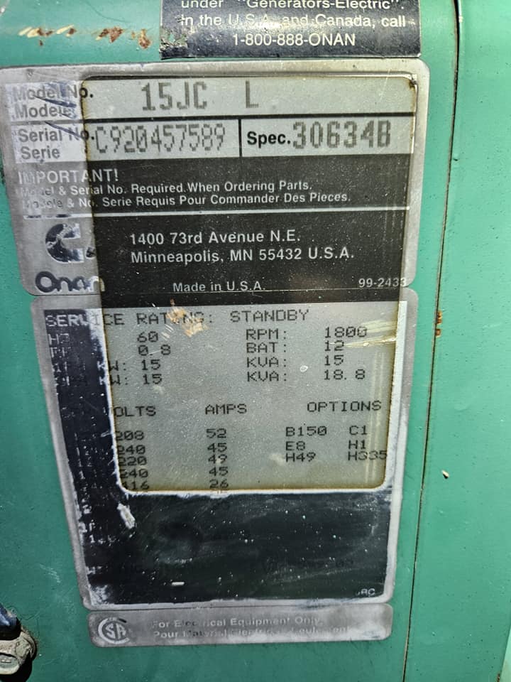 Onan 15JC centrifugal switch replacement part number