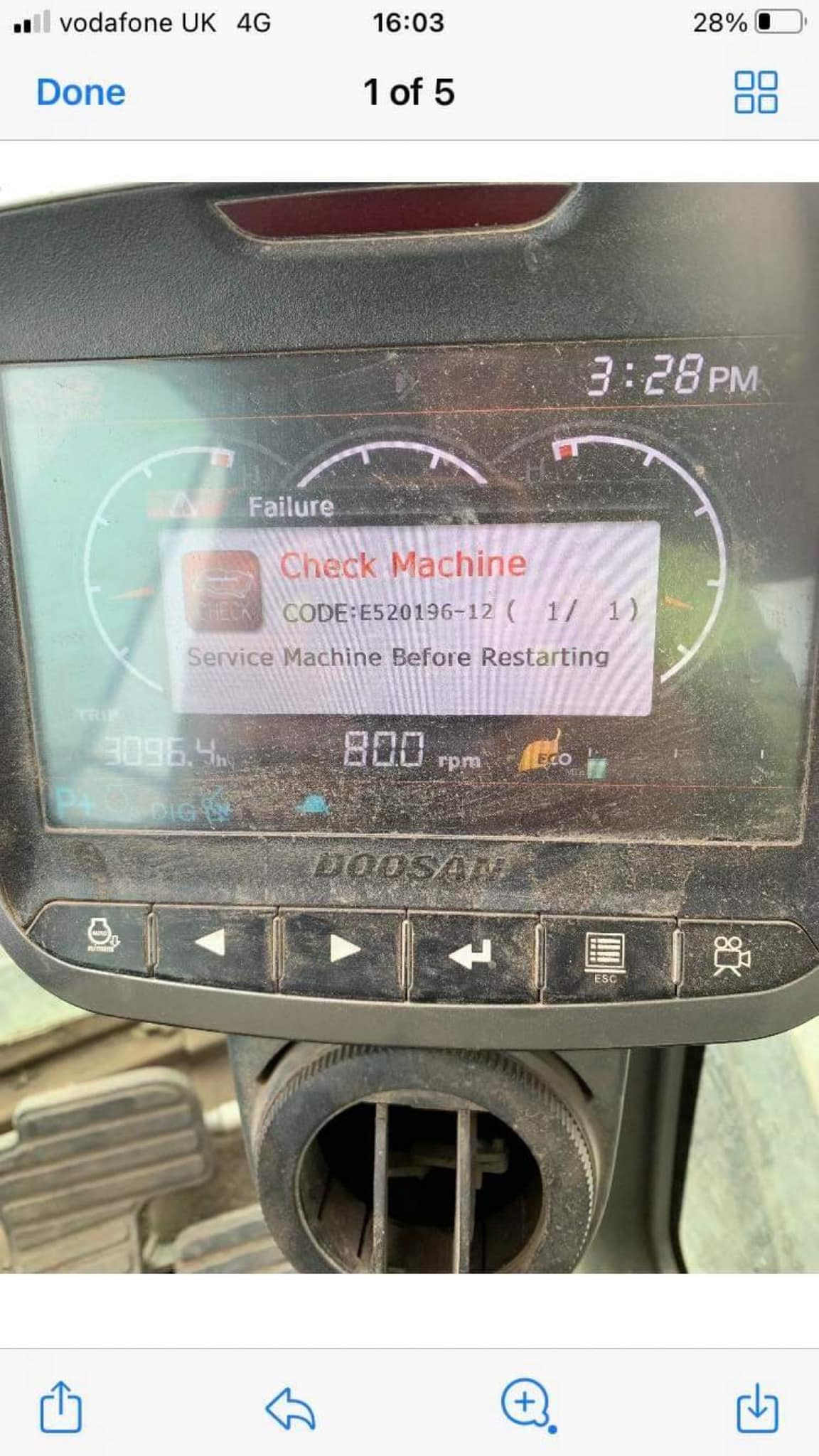 Doosan dx300-5 keeps shutting down with error code
