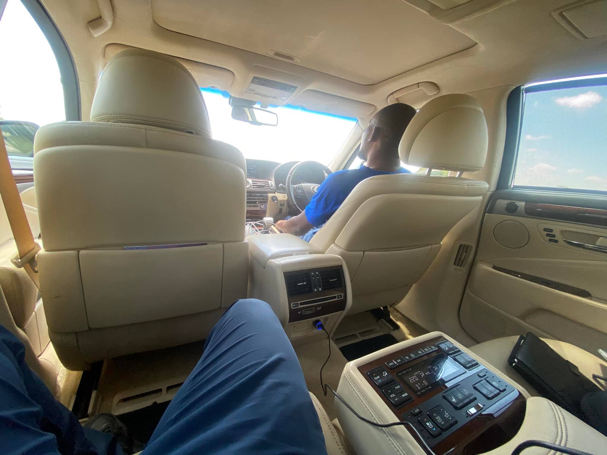 Relaxing in the back seat of an LS460 on lazy days