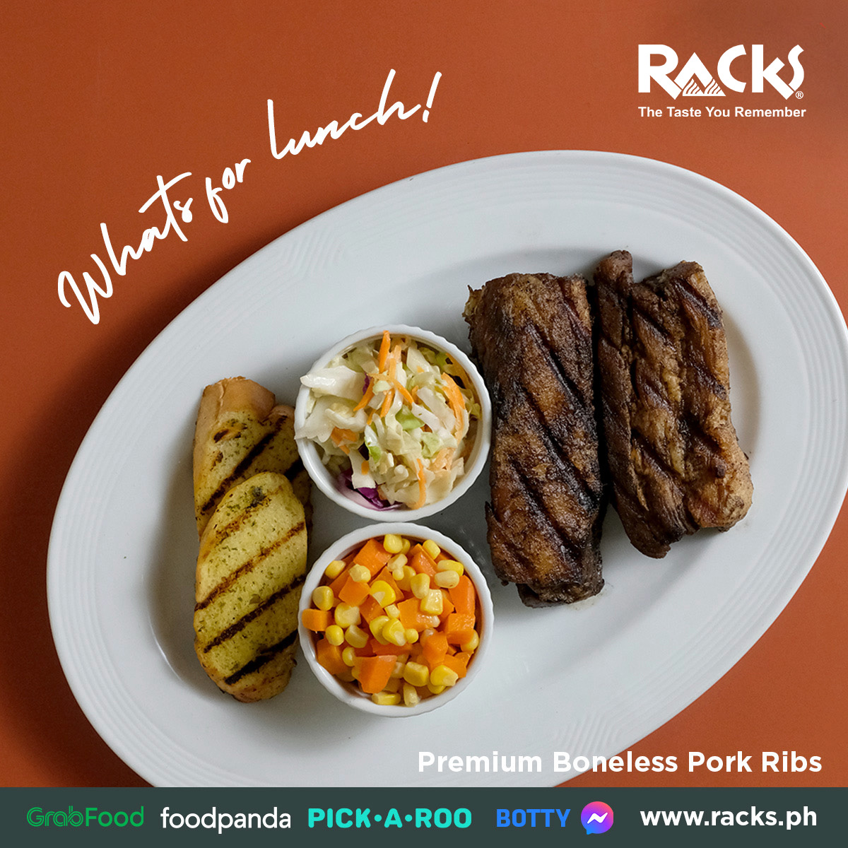 RACKS - Come get some! Racks' Premium Boneless Pork Ribs...