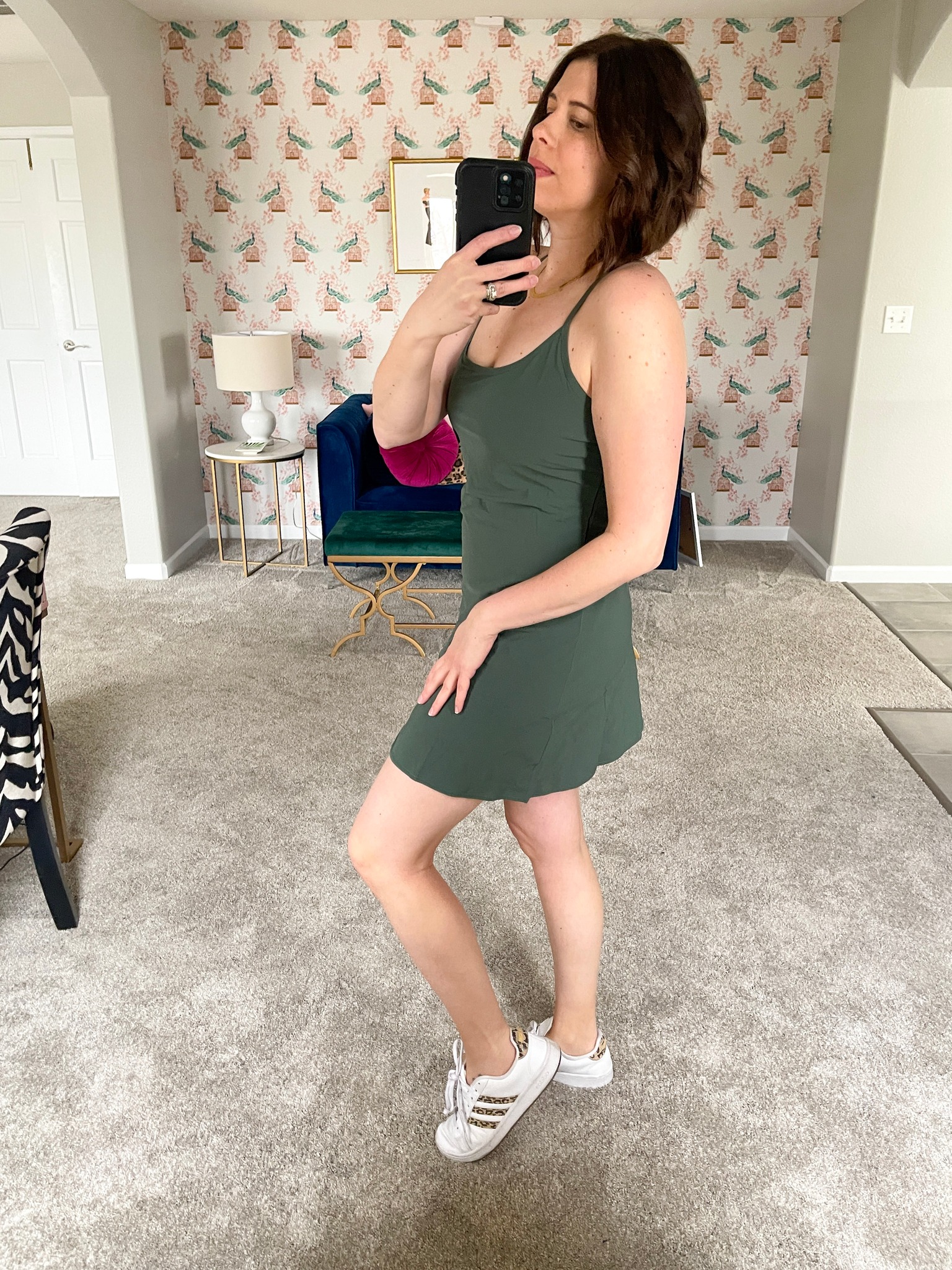 I received the Outdoor Voices Exercise dress and tried a Large (green) and a Medium (blue). Dress: https://shopstyle.it/l/bFmdr?pdata=fb Honestly I don't notice a huge difference between sizes except that the Medium is
