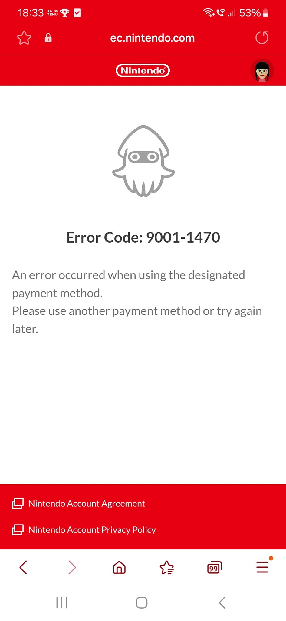 What is this PayPal error on Nintendo eShop?