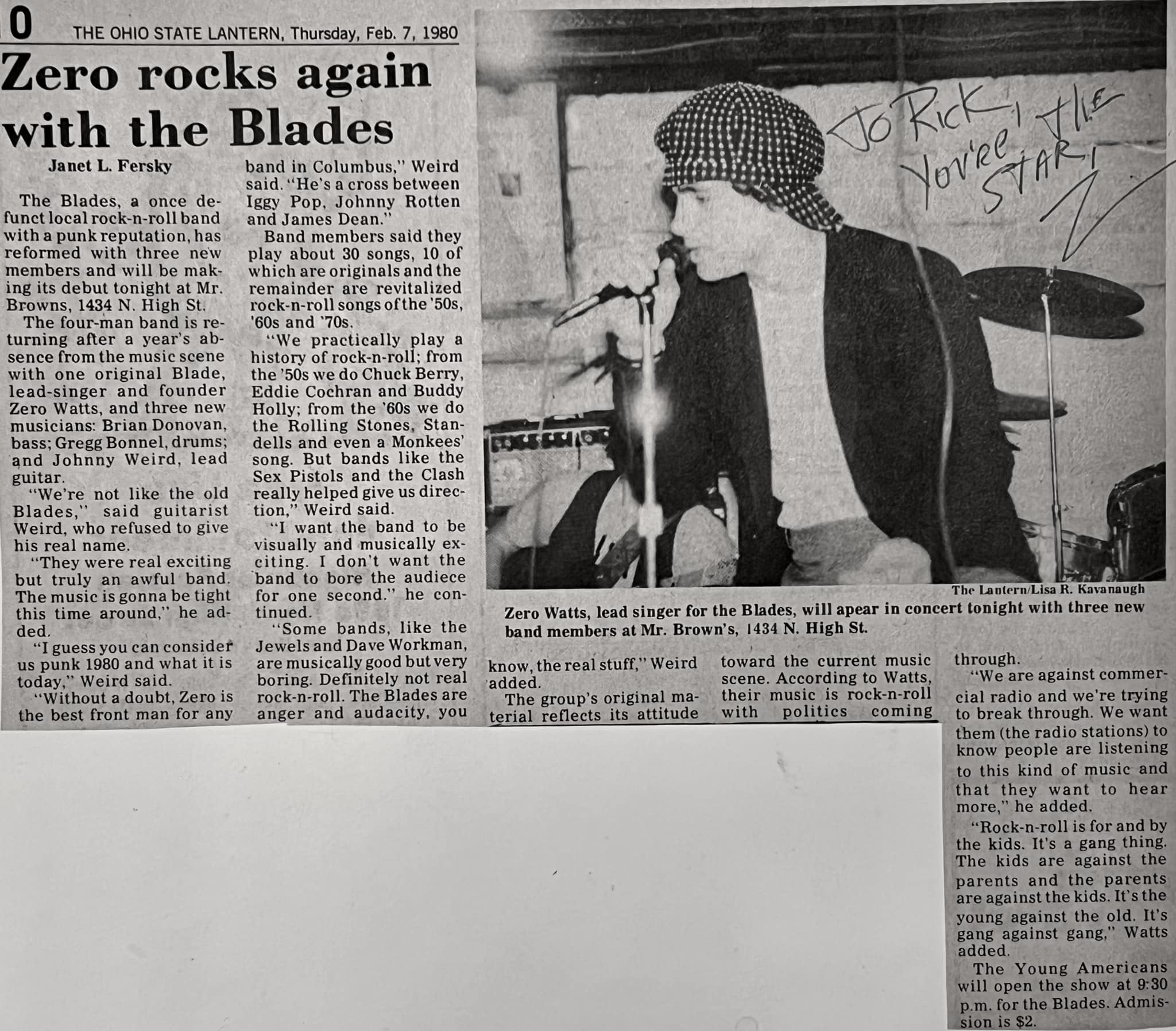 Zero Watts and The Blades in 1980 Columbus Music Scene