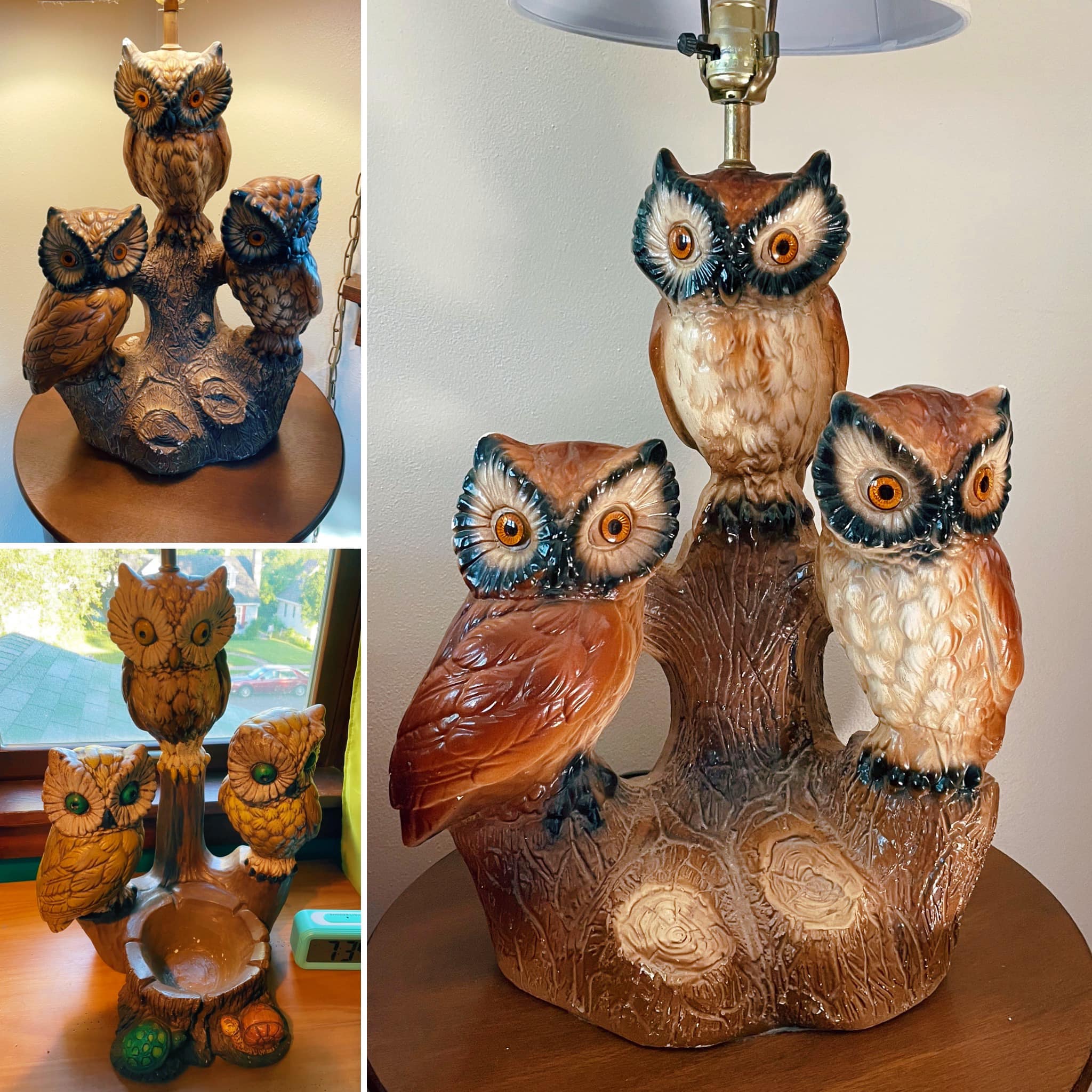 Vintage chalkware owl lamp secondhand find