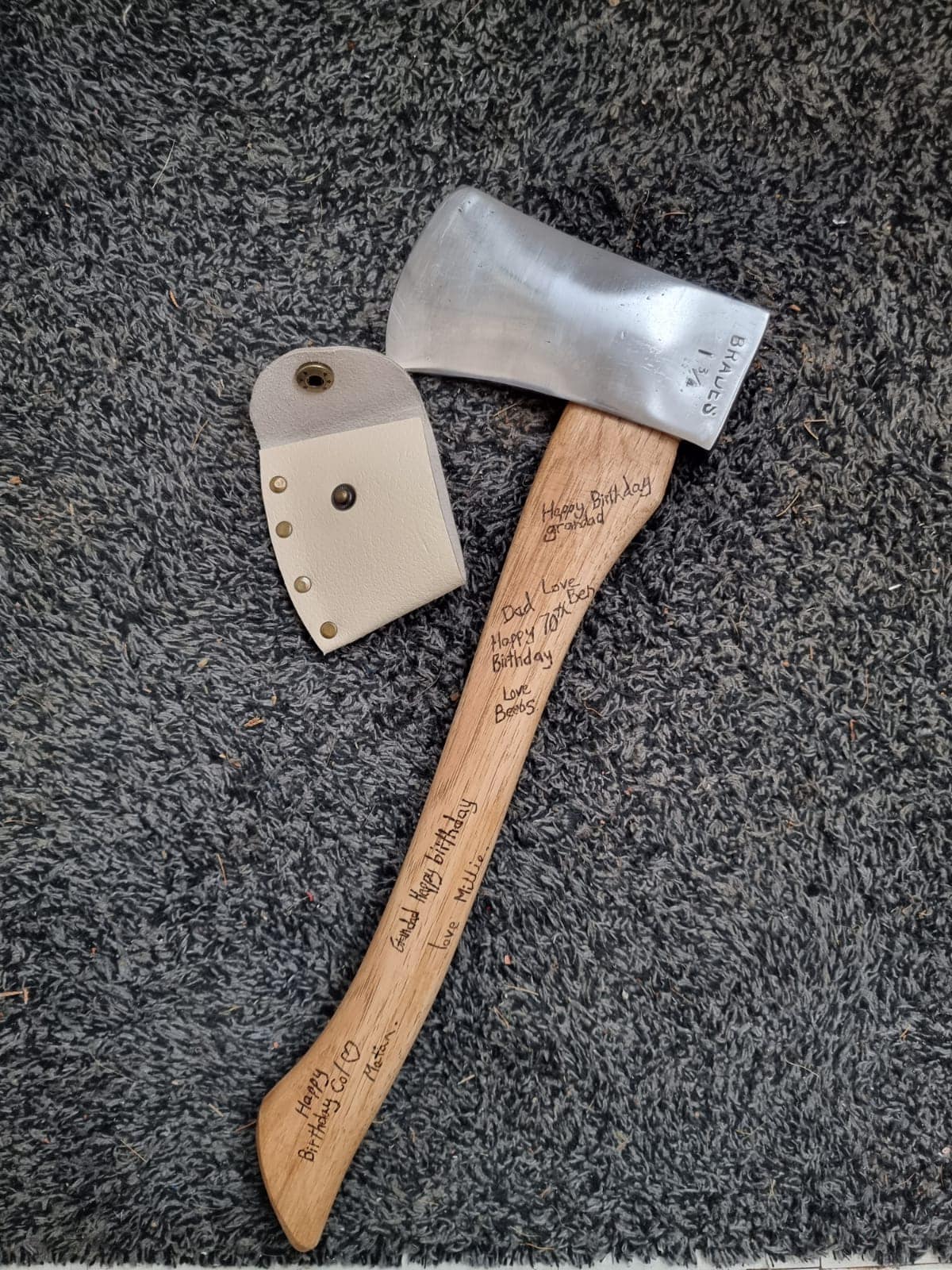 Restored axe with 1.3/4lb head and hickory handle for father-in