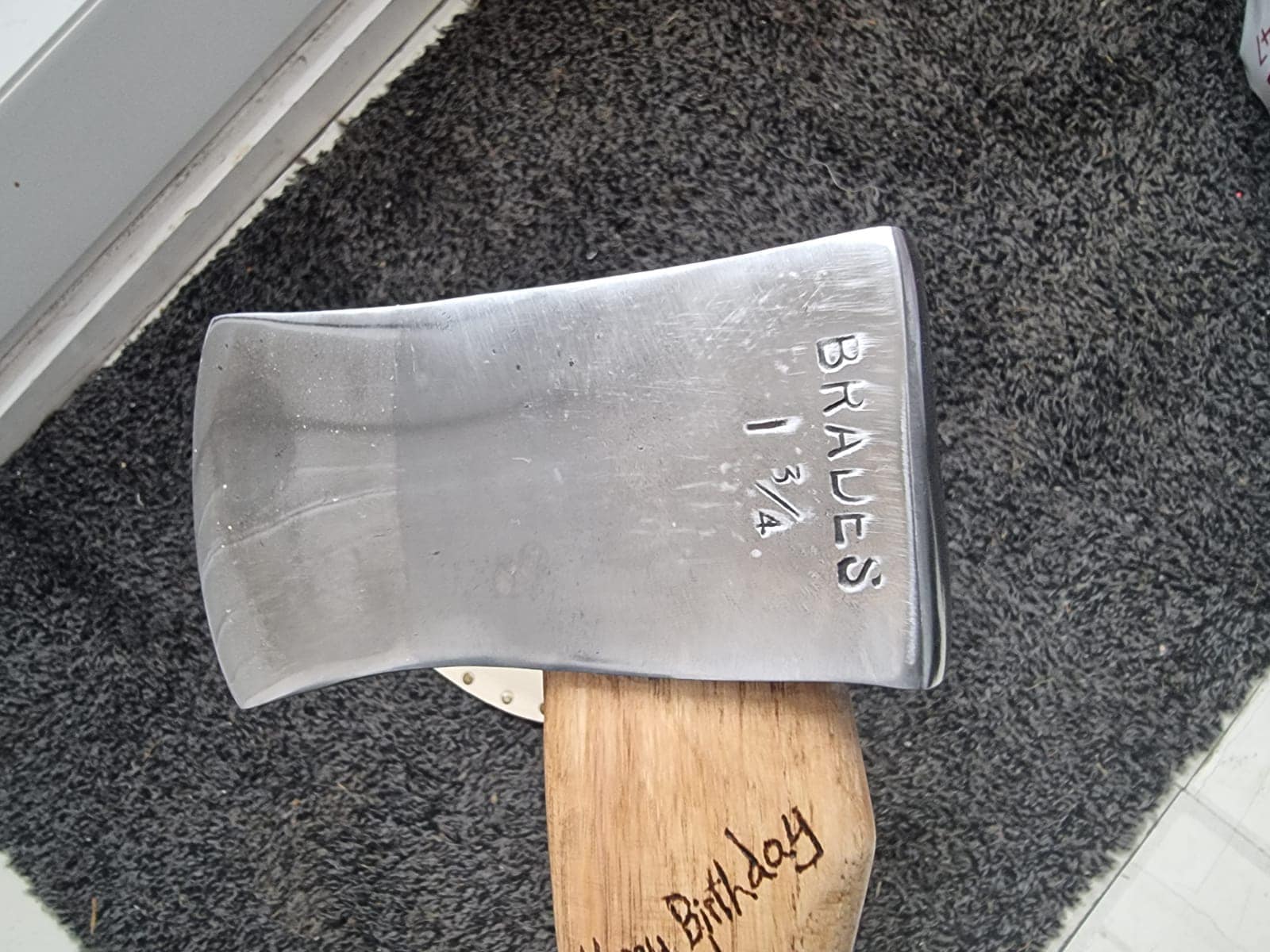 Restored axe with 1.3/4lb head and hickory handle for father-in