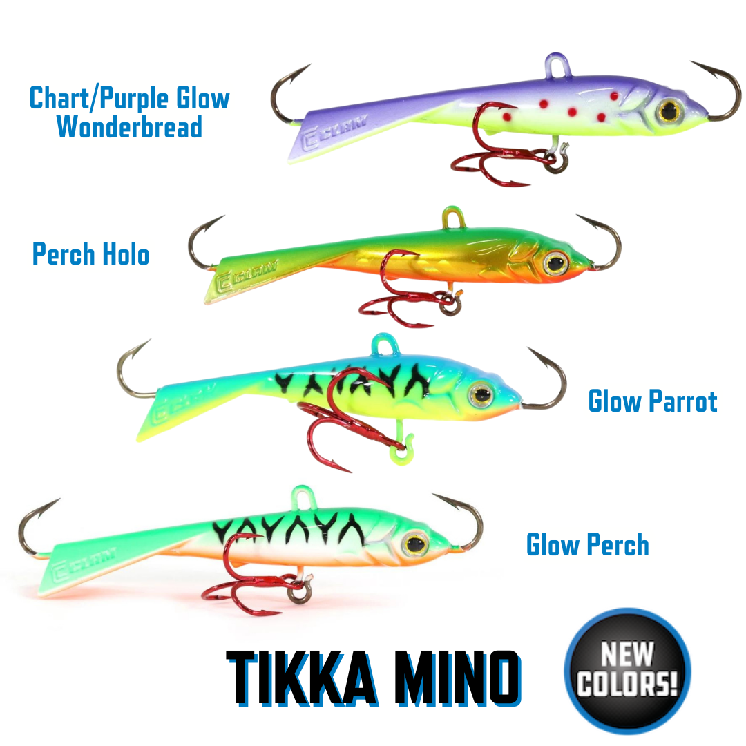 Clam Corporation Tikka Mino Fishing Lure - Size 14, 1/32 Oz, Glow Firetiger Color