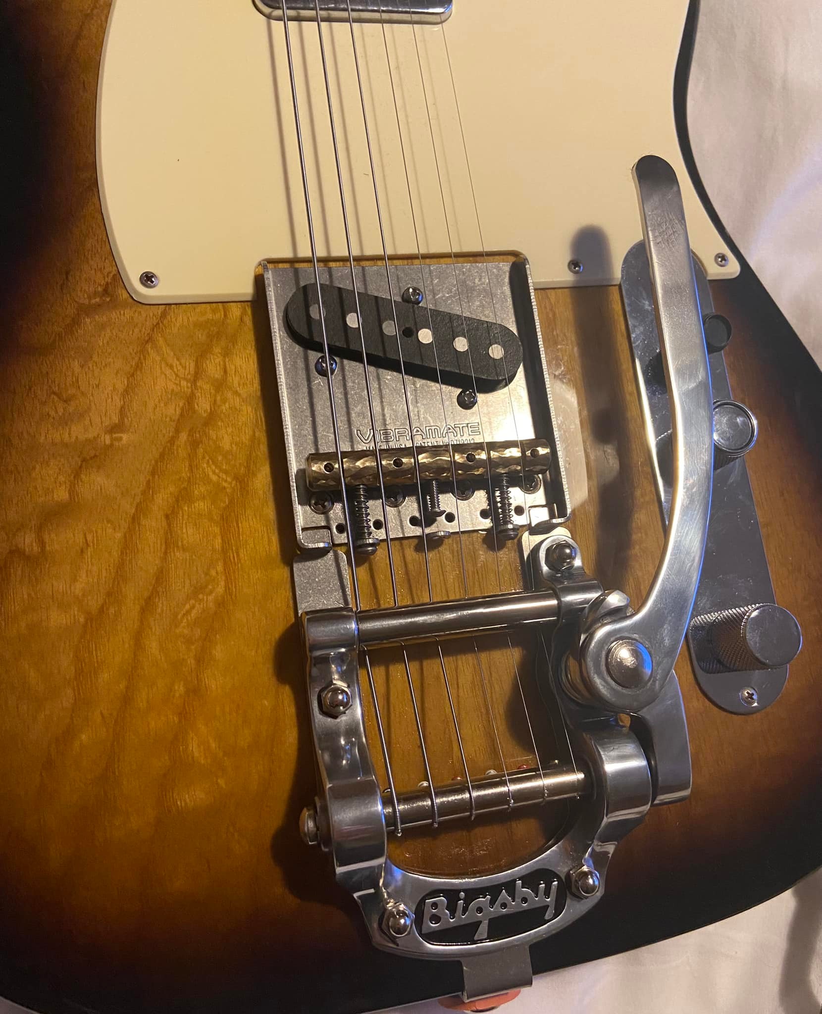Van Dyke Harms saddle improves Bigsby stability on Fender Telecaster