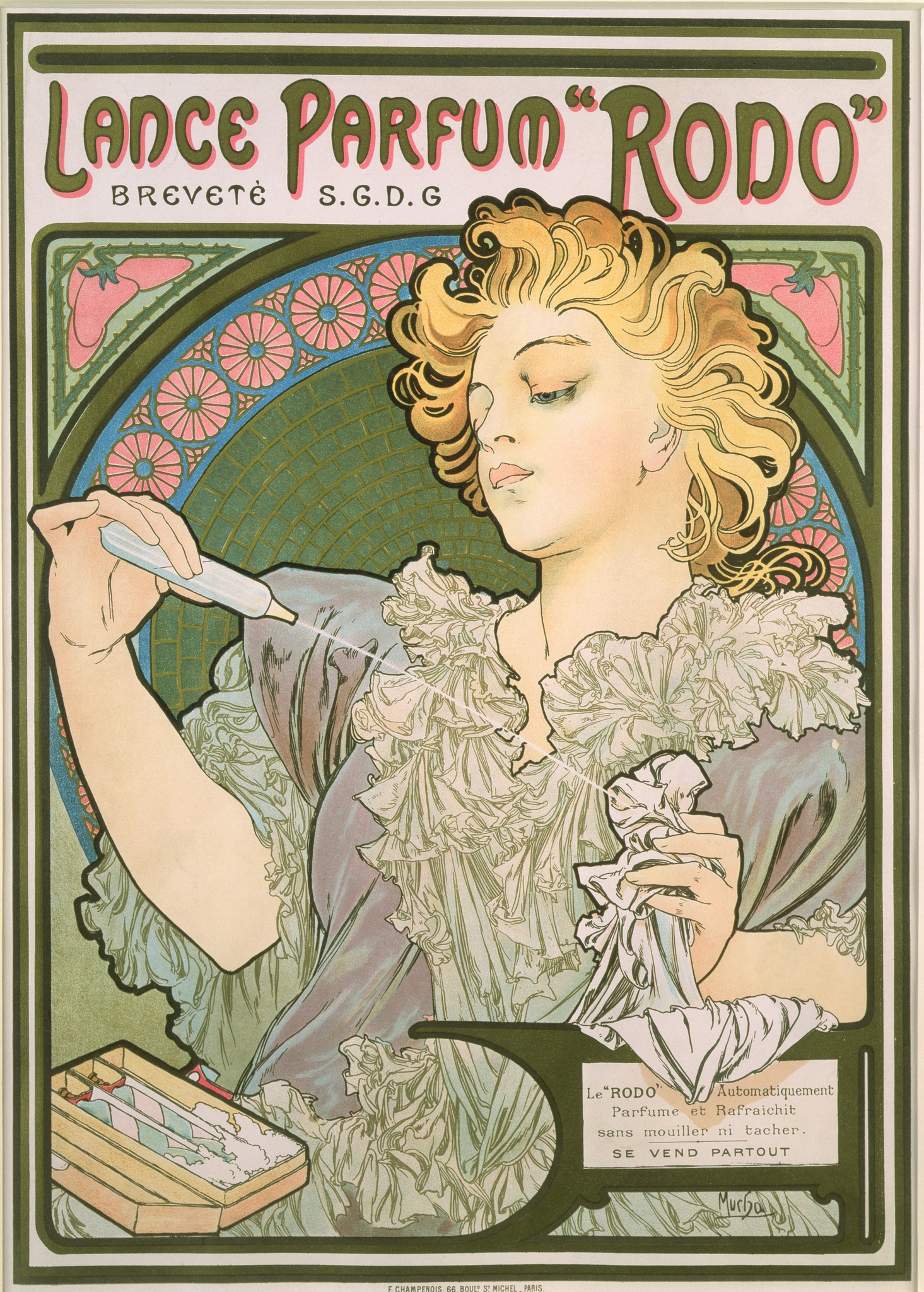 Alphonse Mucha designed the poster for Lance Parfum 