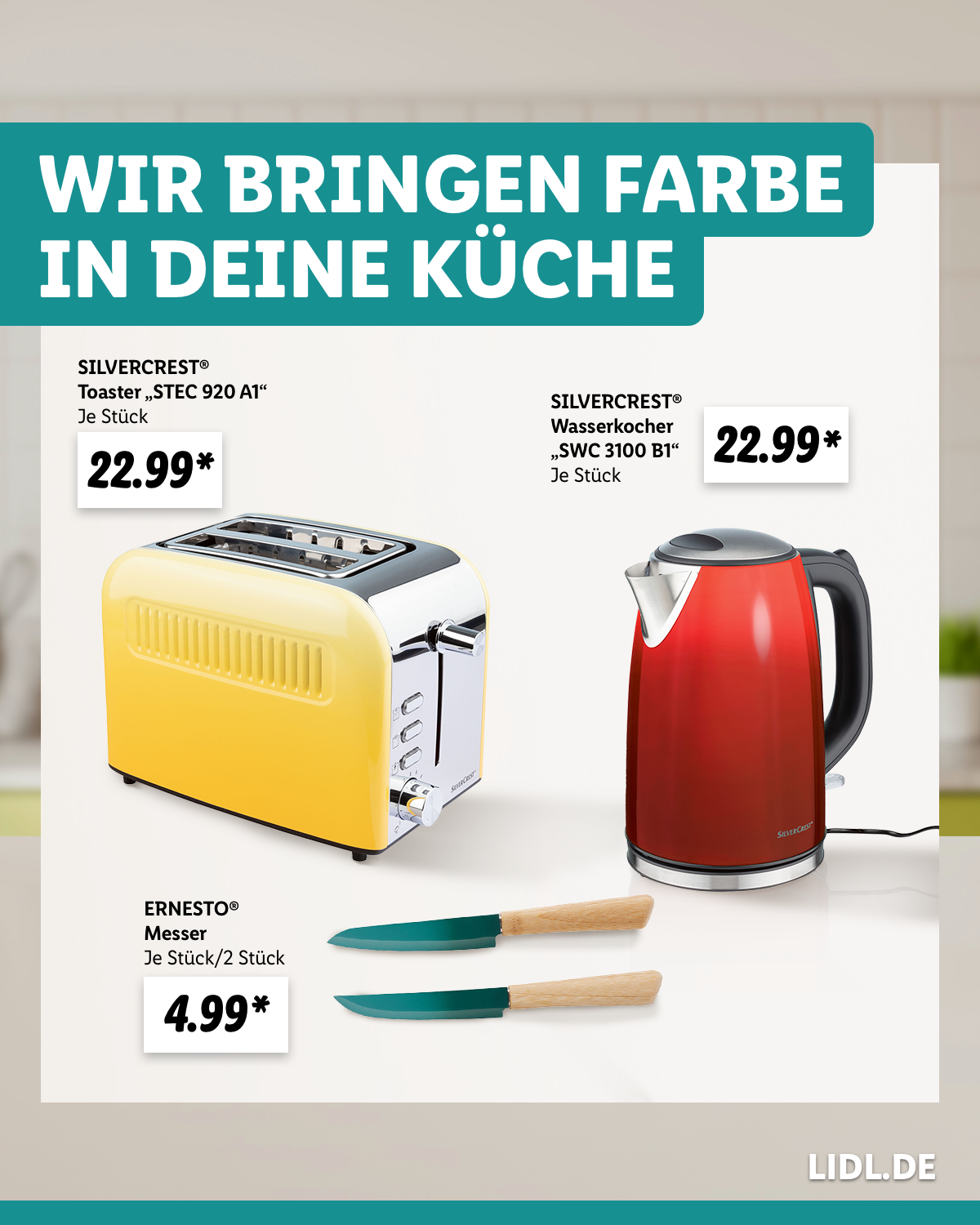 Willkommen in der Küche Kunterbunt! 🏡🎨 Ab morgen findest du in deiner Lidl Filiale farbenfrohe Küchengeräte – von Toaster bis Wasserkocher. 👩‍🍳 ➡️ http://qr.lidl.com/Na2ie5iu * Dieser Artikel kann