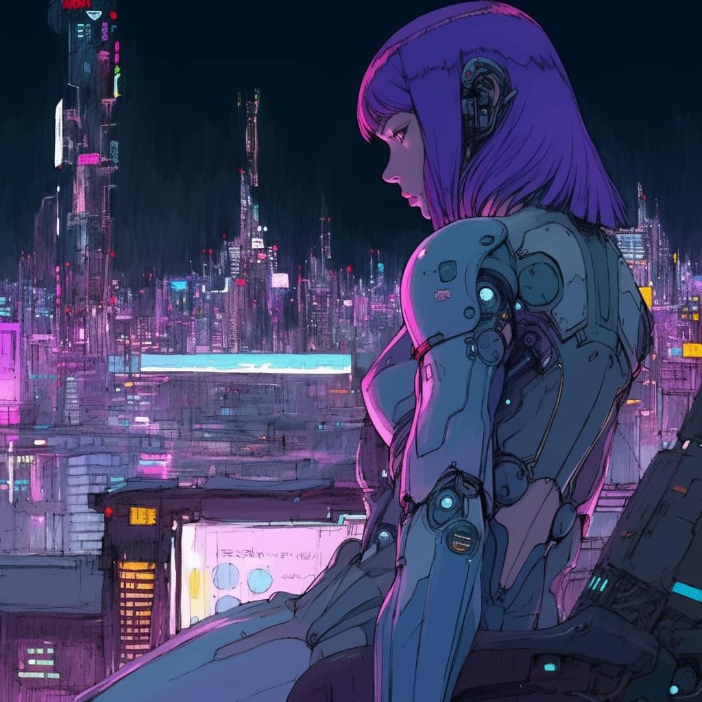 Neon Cyborg / Cyberpunk, inspired by Hajime Sorayama and Bubblegum