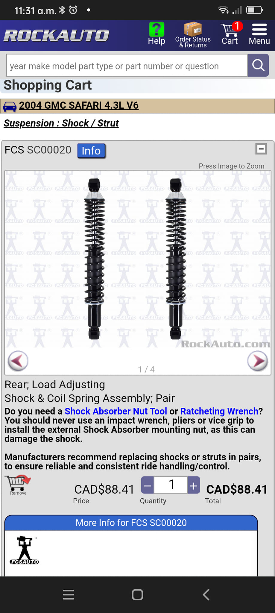 FCS Shock Absorber Kit For Chevy Express 3500 & GMC Yukon RWD V8 – Front & Rear Set