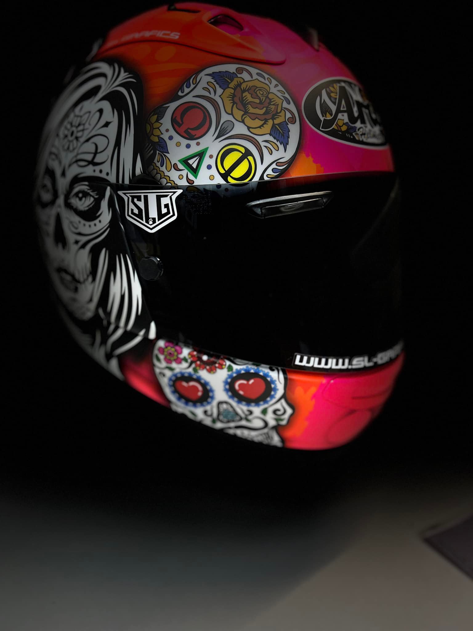 arai day of the dead helmet Helmets DF-X2 for Corsair-X Helmets - Clear Internal Dropshield with exterior switch Internal airflow geometry Sculpted neck roll Fog Art Dia De Los Muertos