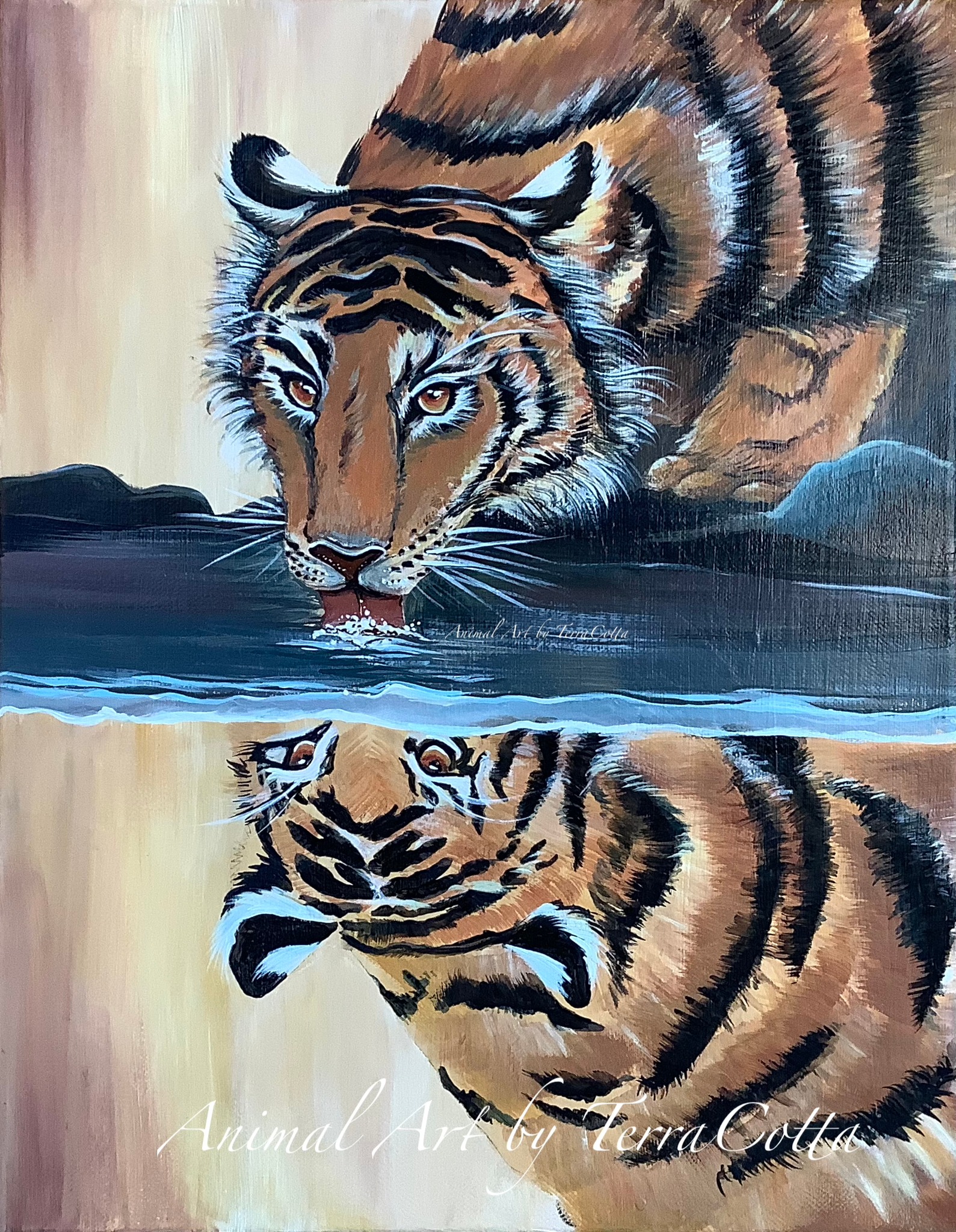 Asian black ￼ lacquer ￼ tiger ￼ picture with iridescent mother